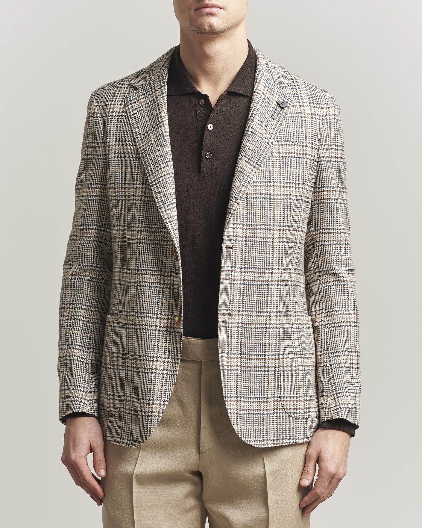 Herren | Sakkos | Lardini | Multi Check Cotton/Linen Blazer Beige