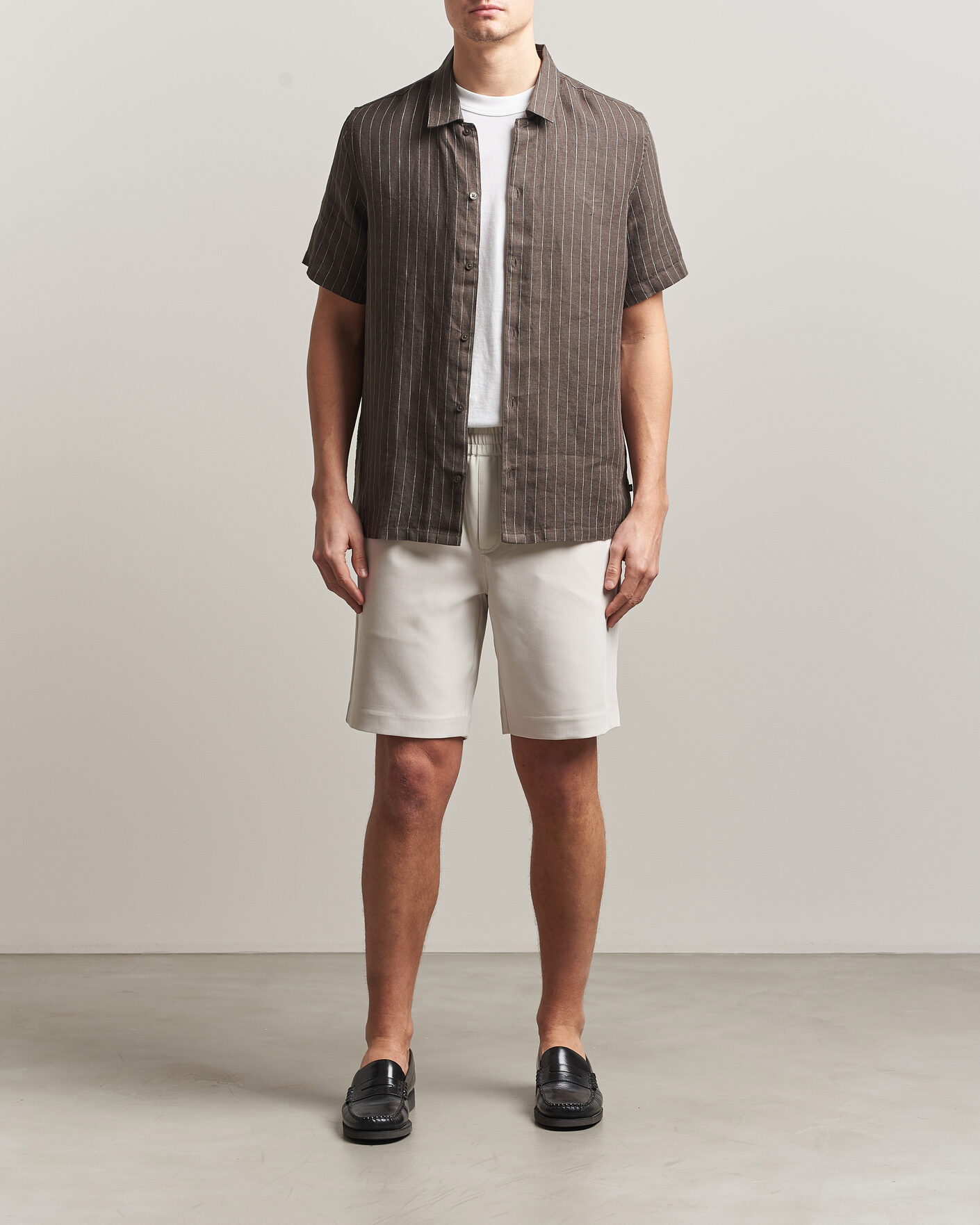 Herren | Hemden | Samsøe Samsøe | Avan Linen Striped Short Sleeve Shirt Black Olive