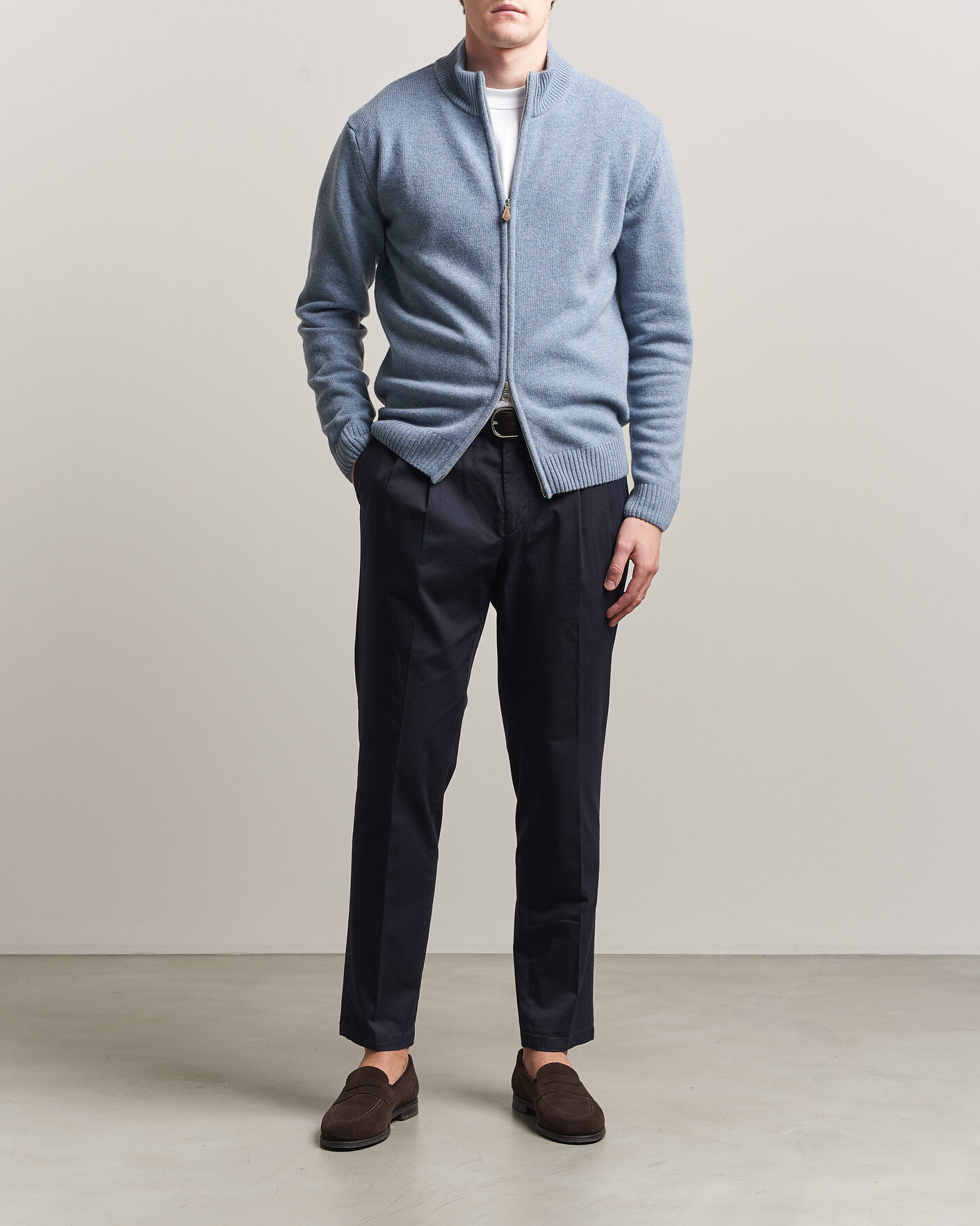 Herren | Pullover | Stenströms | Brushed Merino Full Zip Light Blue