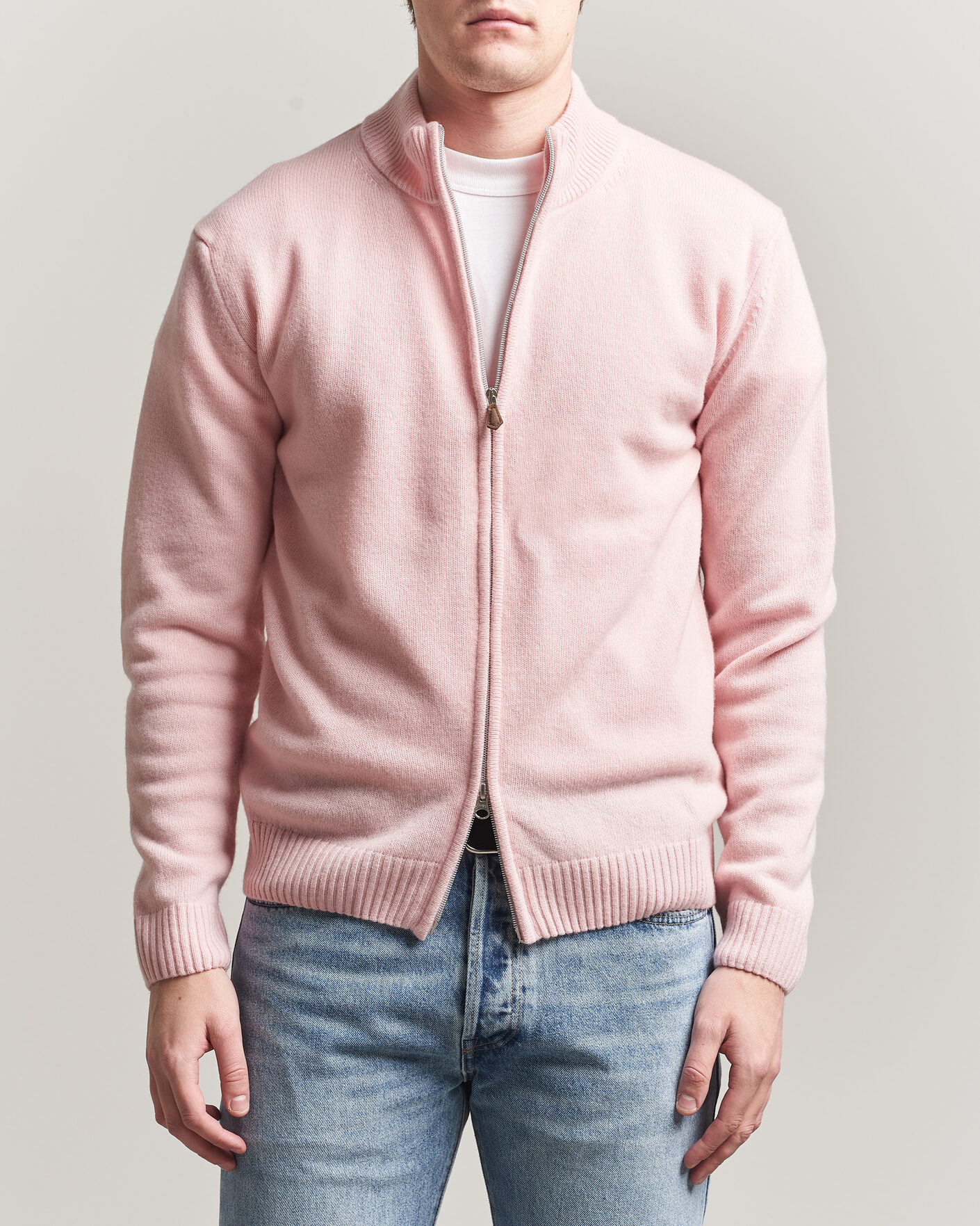 Herren | Pullover | Stenströms | Brushed Merino Full Zip Pink