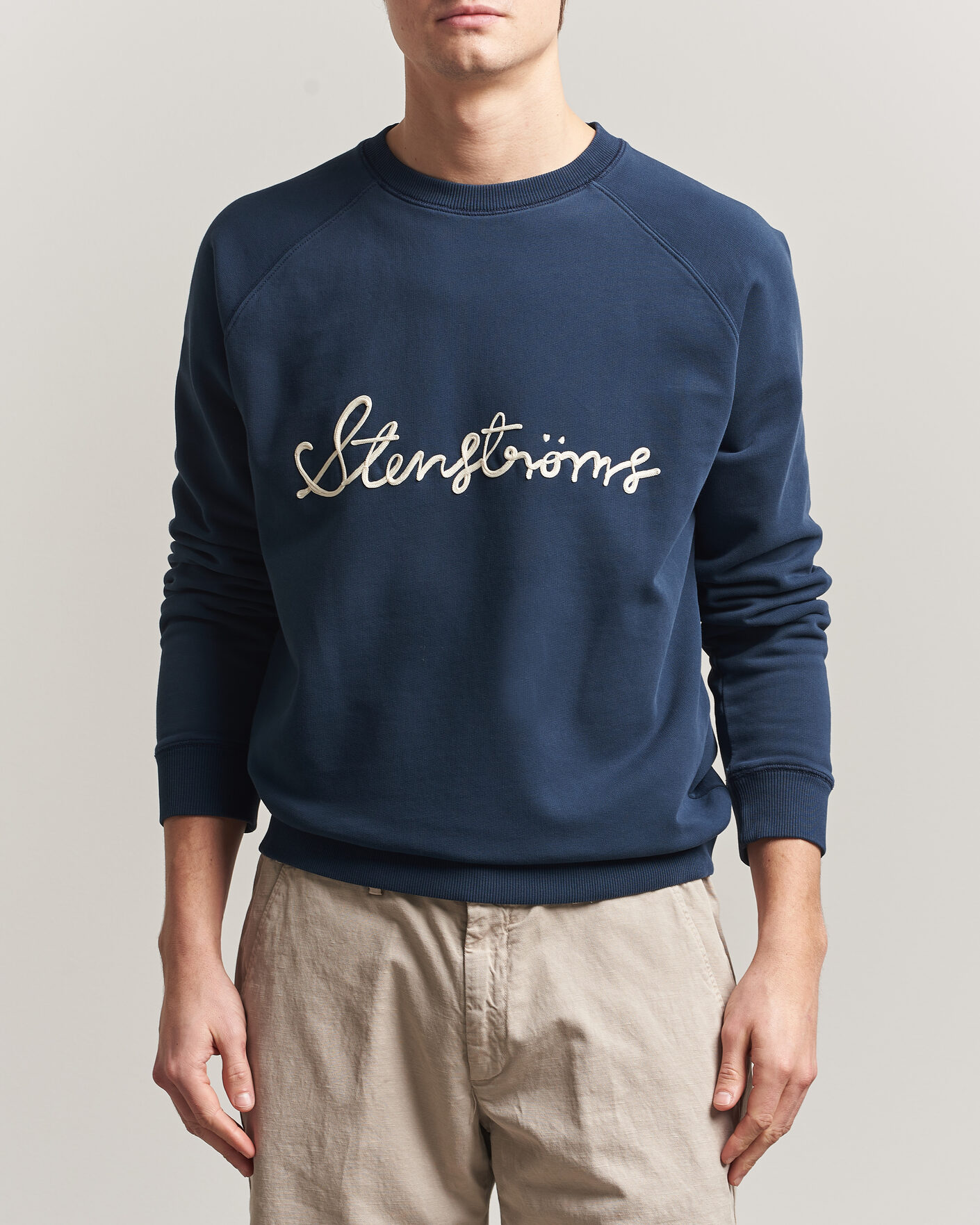 Herren | Pullover | Stenströms | Raglan Crew Logo Sweater Navy