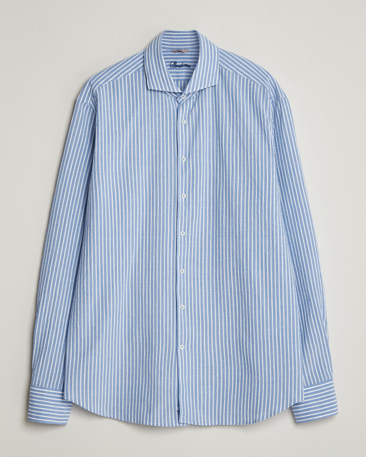 Herren | Hemden | Stenströms | Regular Fit Striped Seersucker Shirt Blue
