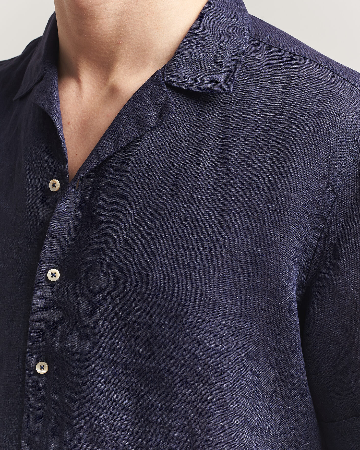 Herren | Hemden | Stenströms | Short Sleeve Linen Shirt Navy