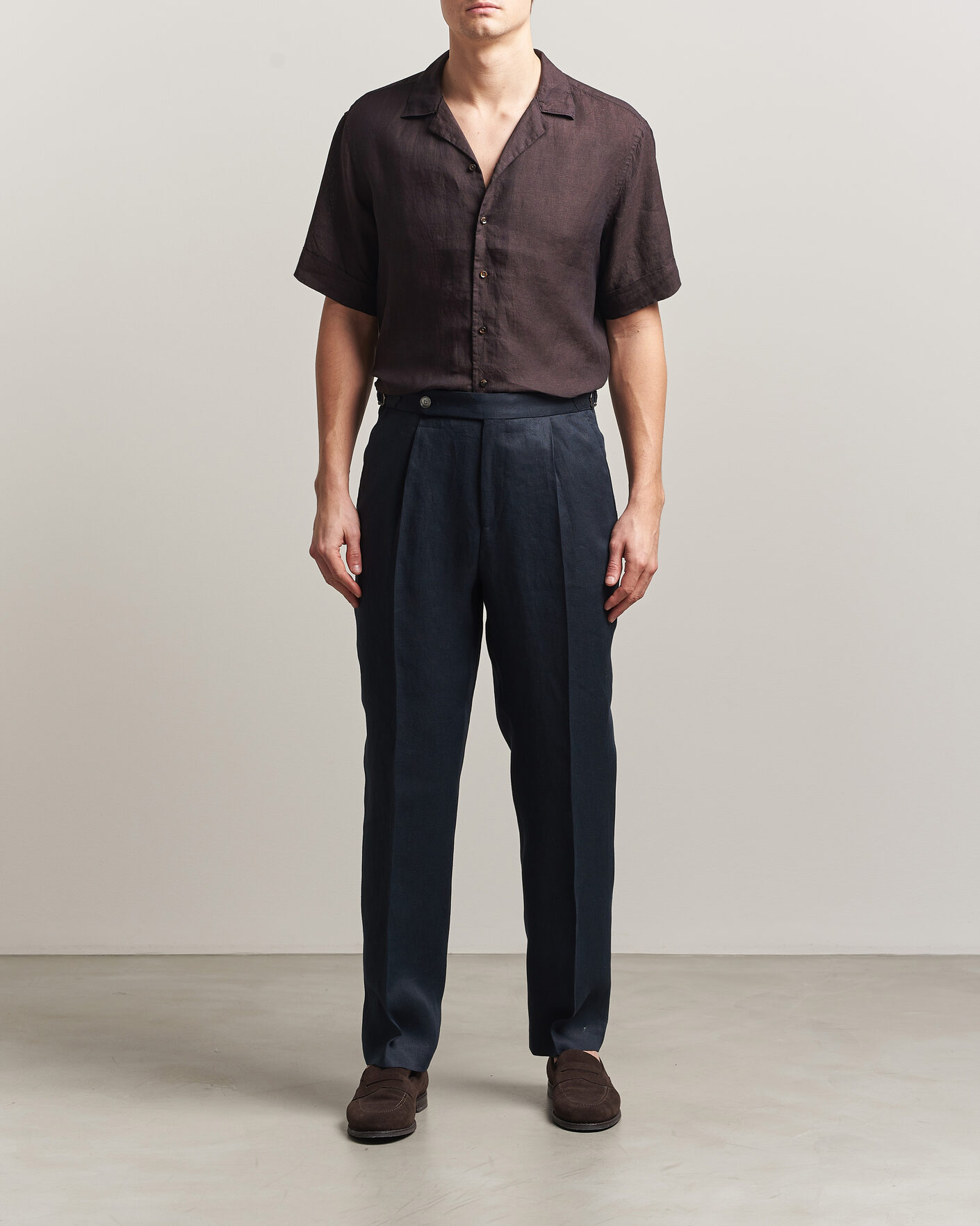 Herren | Hemden | Stenströms | Short Sleeve Linen Shirt Dark Brown