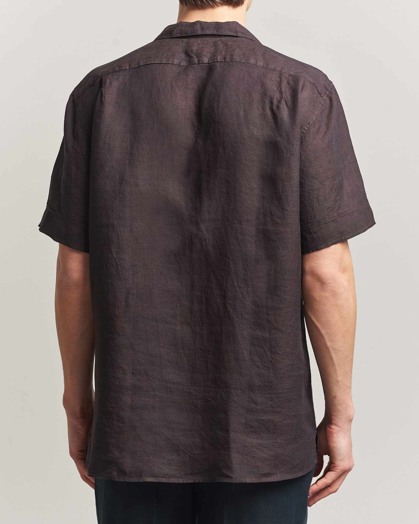 Herren | Hemden | Stenströms | Short Sleeve Linen Shirt Dark Brown
