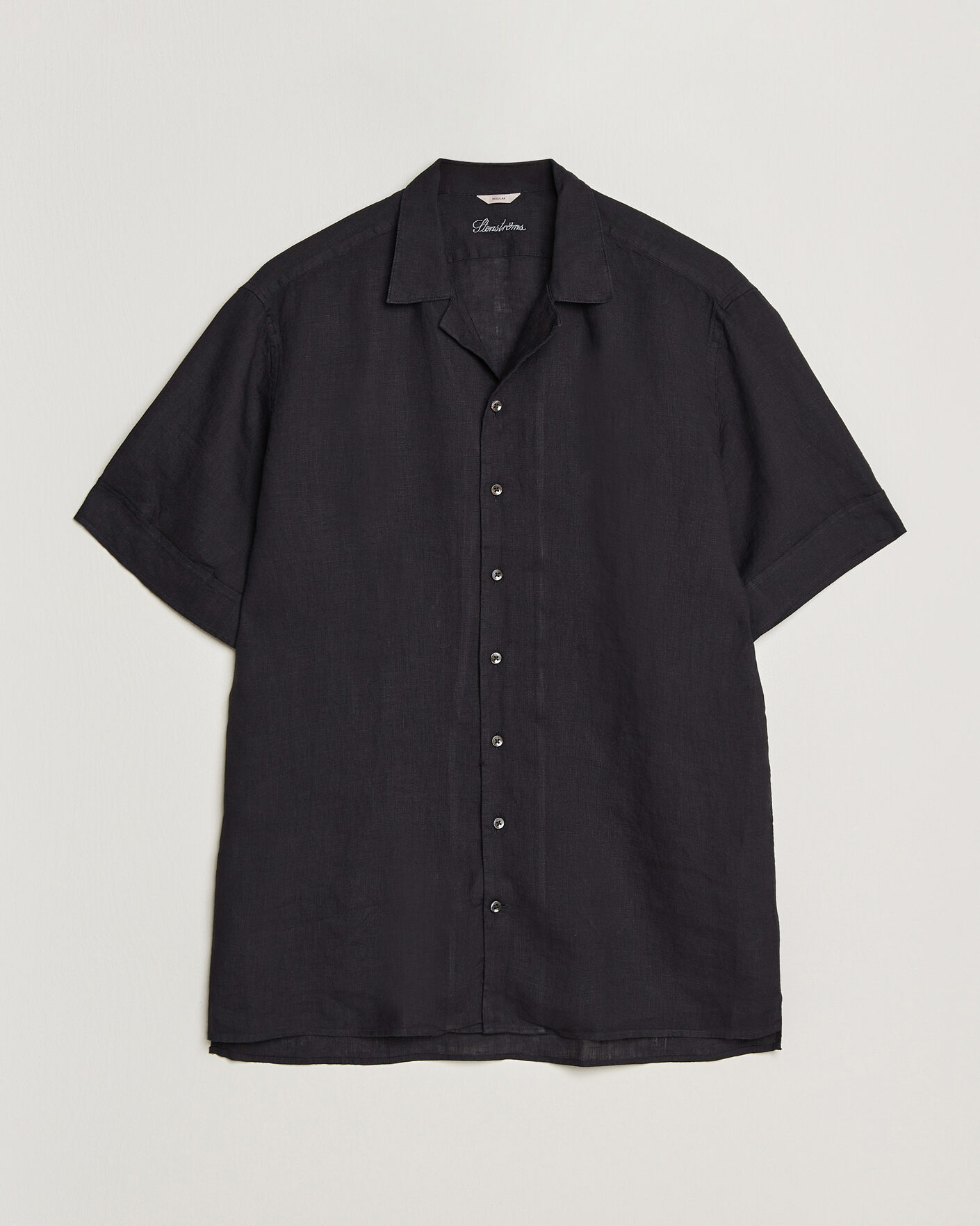 Herren | Hemden | Stenströms | Short Sleeve Linen Shirt Black