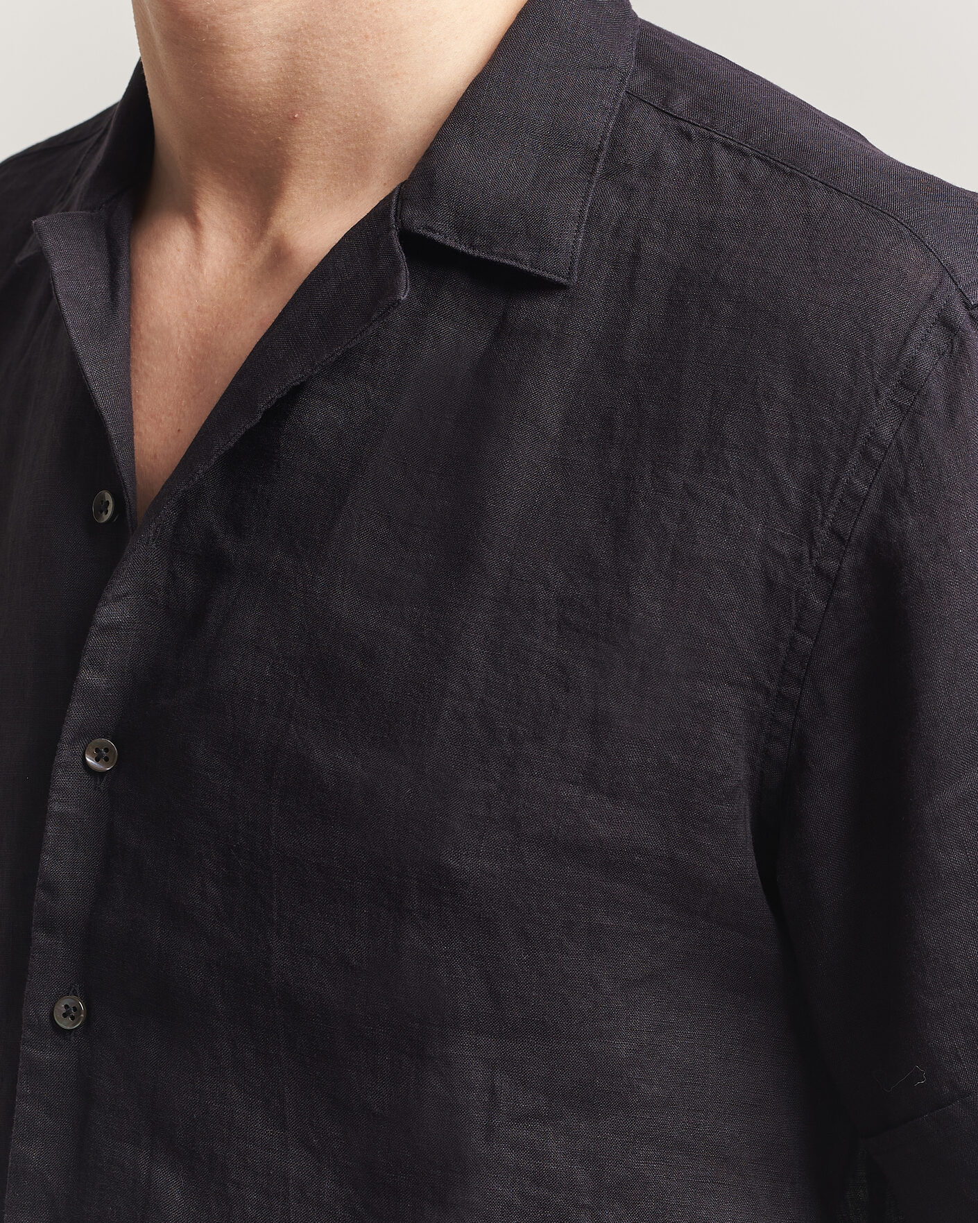 Herren | Hemden | Stenströms | Short Sleeve Linen Shirt Black