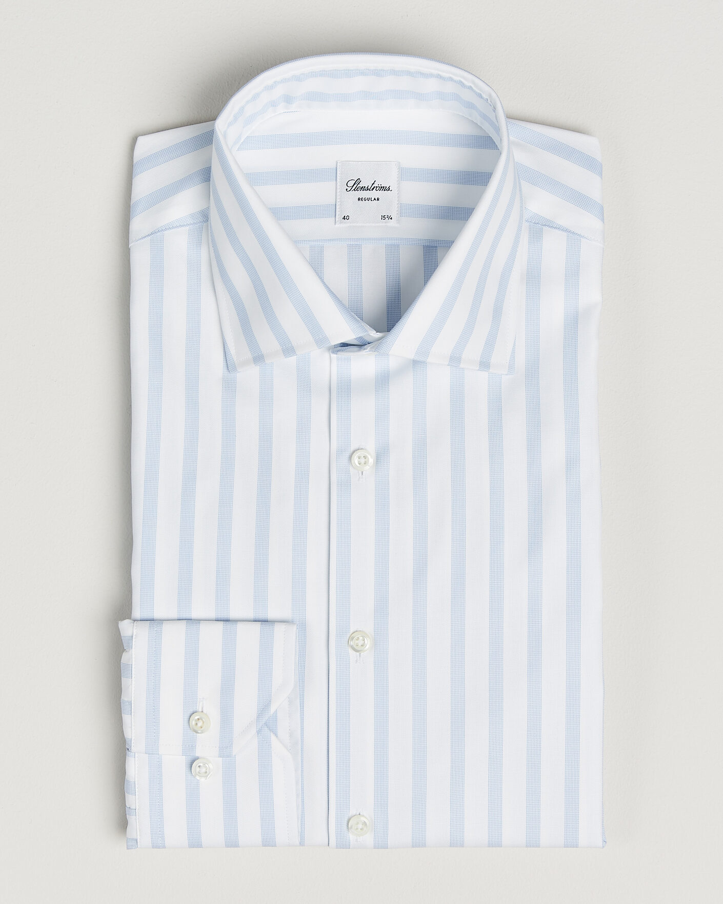 Herren | Hemden | Stenströms | Regular Wide Stripe Twill Shirt Light Blue