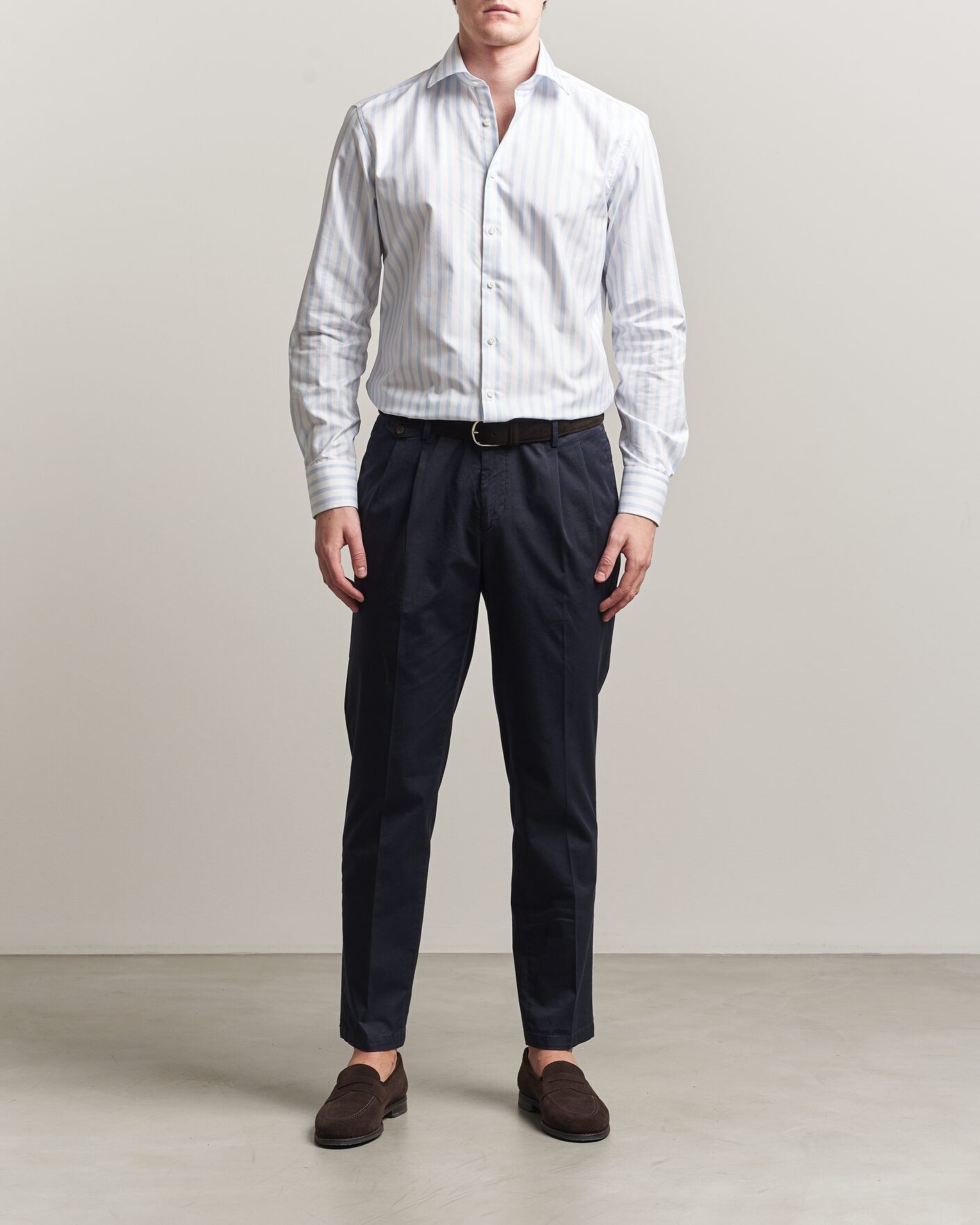 Herren | Hemden | Stenströms | Regular Wide Stripe Twill Shirt Light Blue