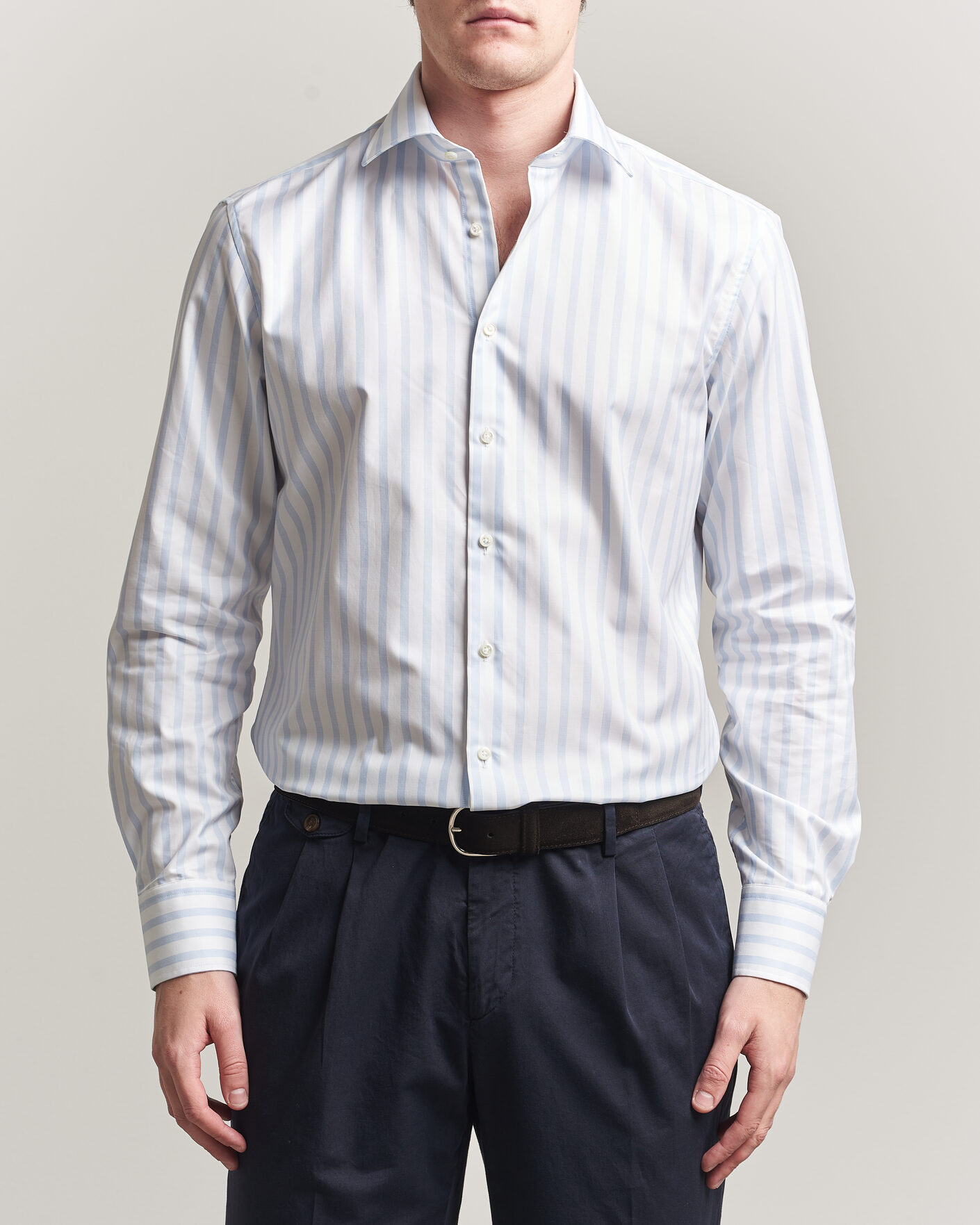 Herren | Hemden | Stenströms | Regular Wide Stripe Twill Shirt Light Blue