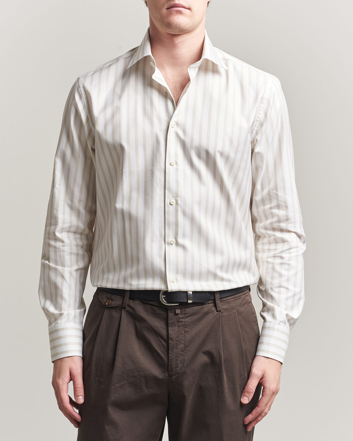 Herren | Hemden | Stenströms | Regular Wide Stripe Twill Shirt Beige