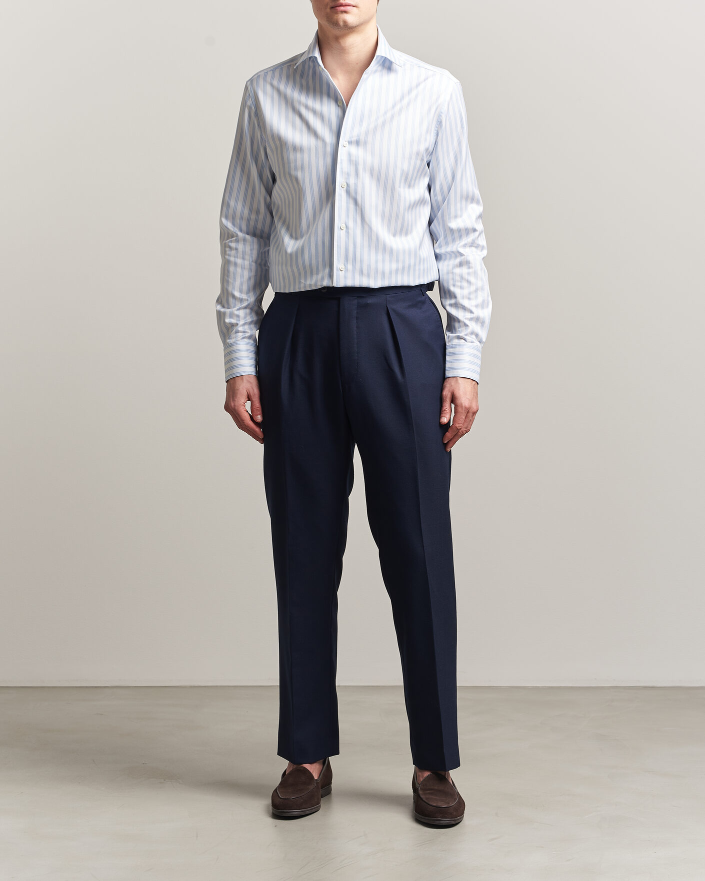 Herren | Hemden | Stenströms | Regular Fit One Piece Collar Striped Shirt Blue