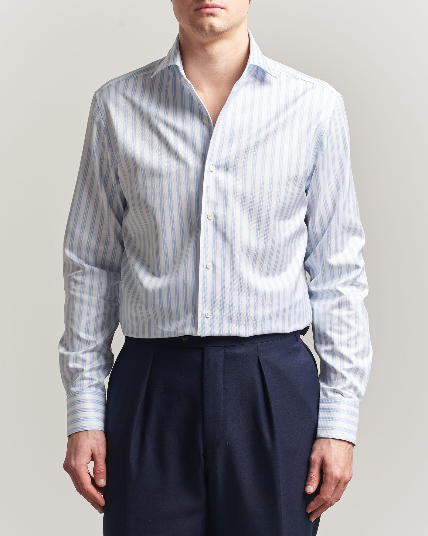 Herren | Hemden | Stenströms | Regular Fit One Piece Collar Striped Shirt Blue