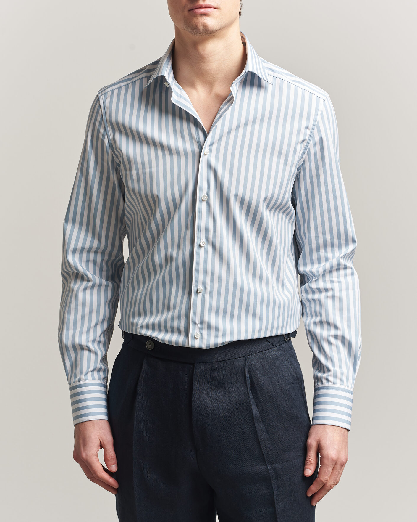 Herren | Hemden | Stenströms | 1899 Cotton Twill Striped Shirt Blue