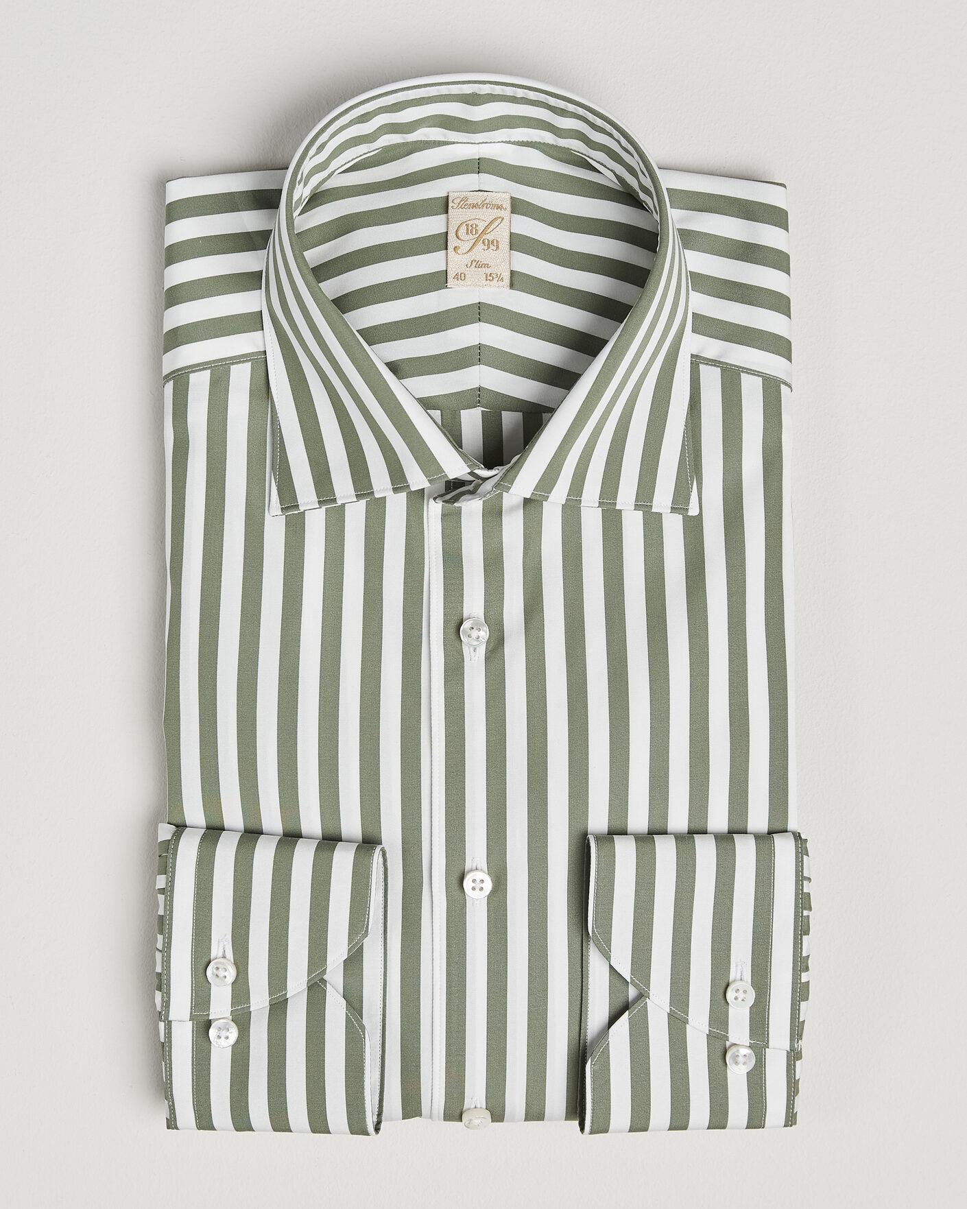 Herren | Hemden | Stenströms | 1899 Cotton Twill Striped Shirt Green