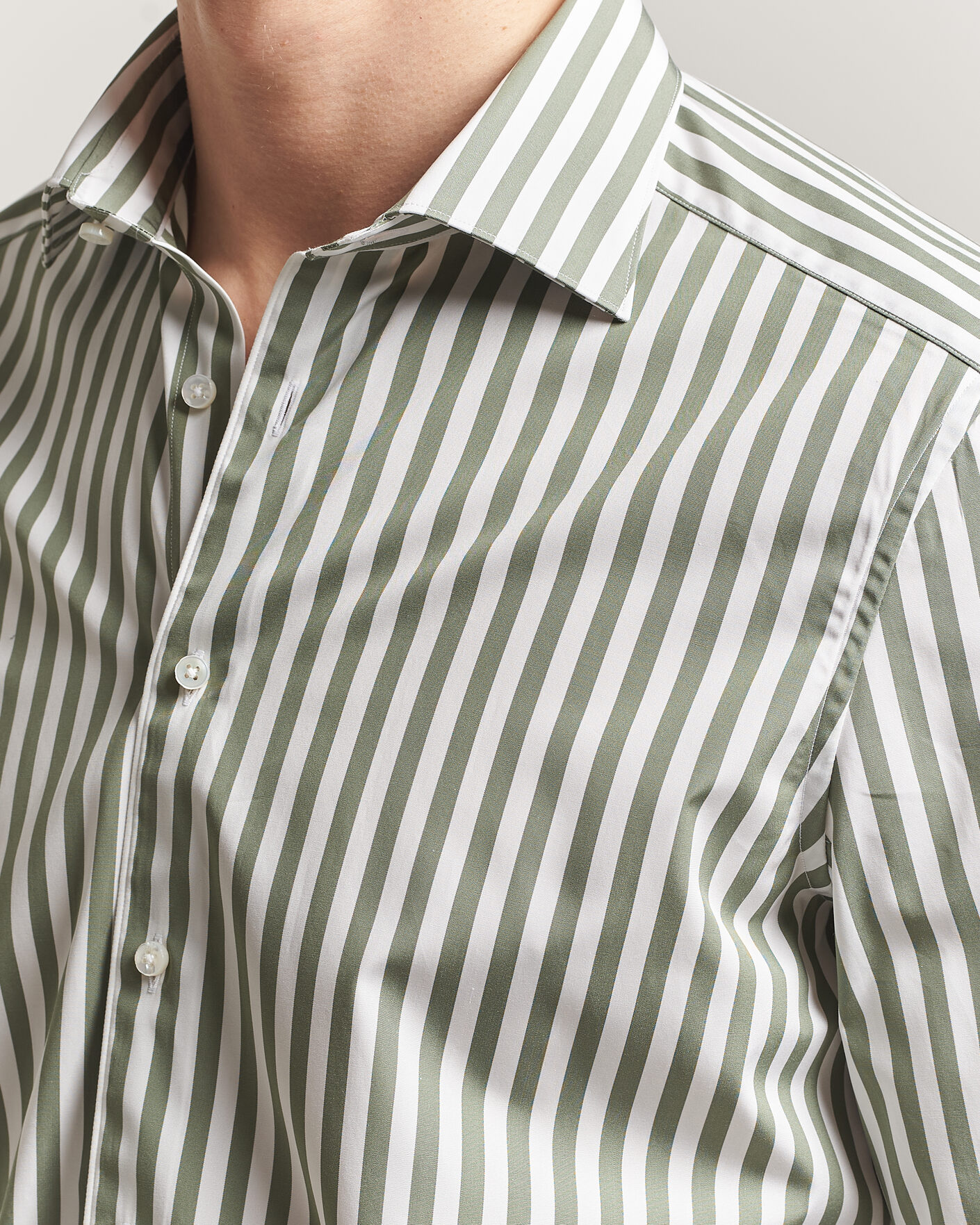 Herren | Hemden | Stenströms | 1899 Cotton Twill Striped Shirt Green