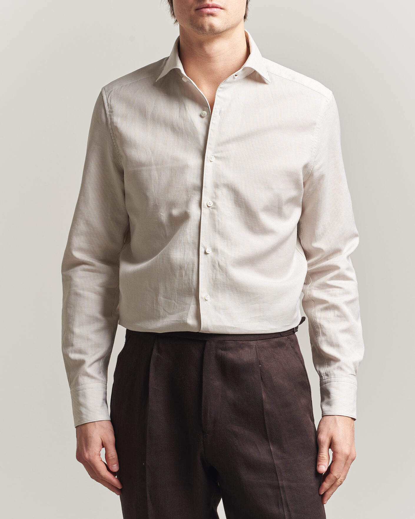 Herren | Hemden | Stenströms | 1899 Cotton/Linen/Silk Striped Shirt Beige