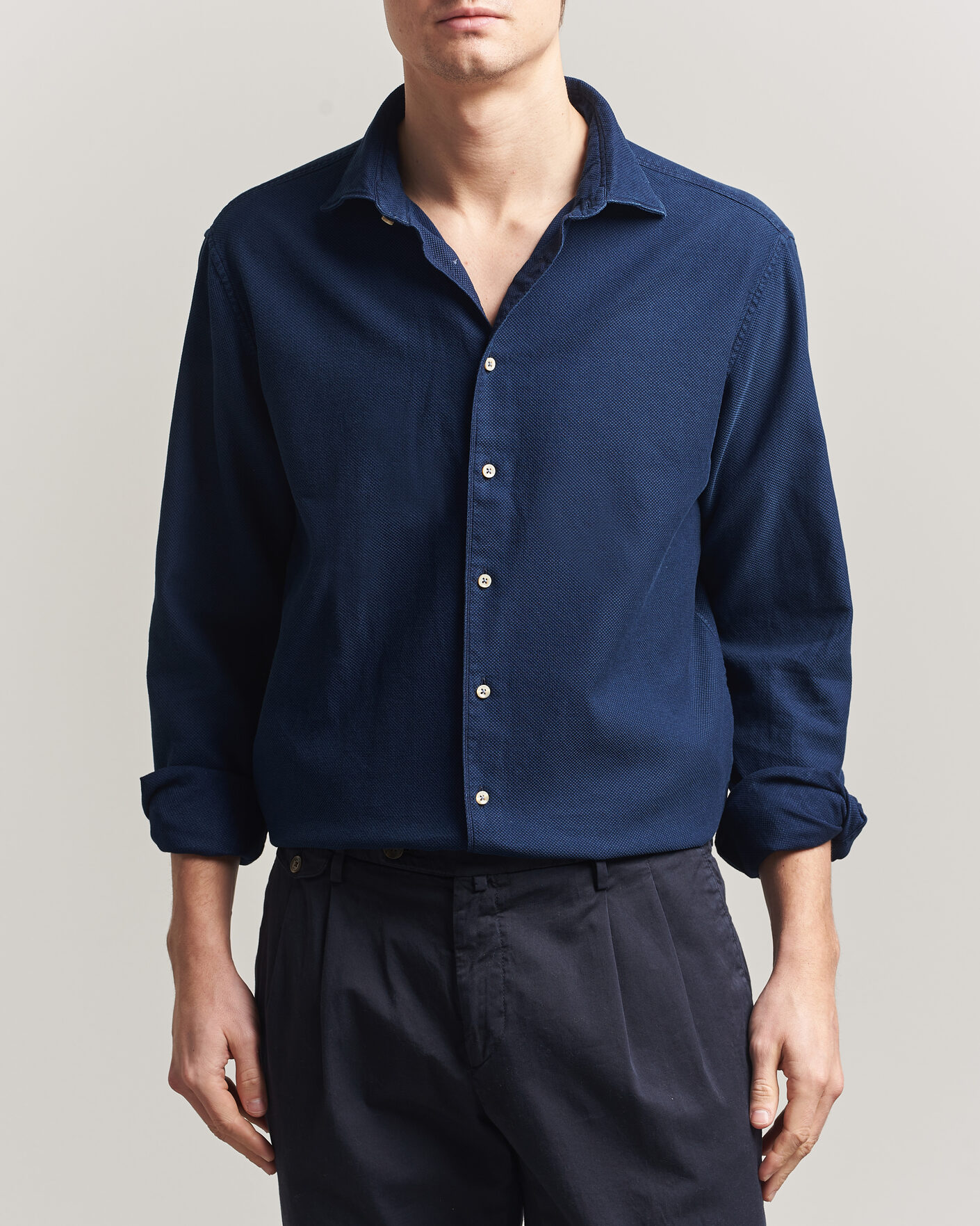 Herren | Hemden | Stenströms | Regular Fit Structured Denim Shirt Navy