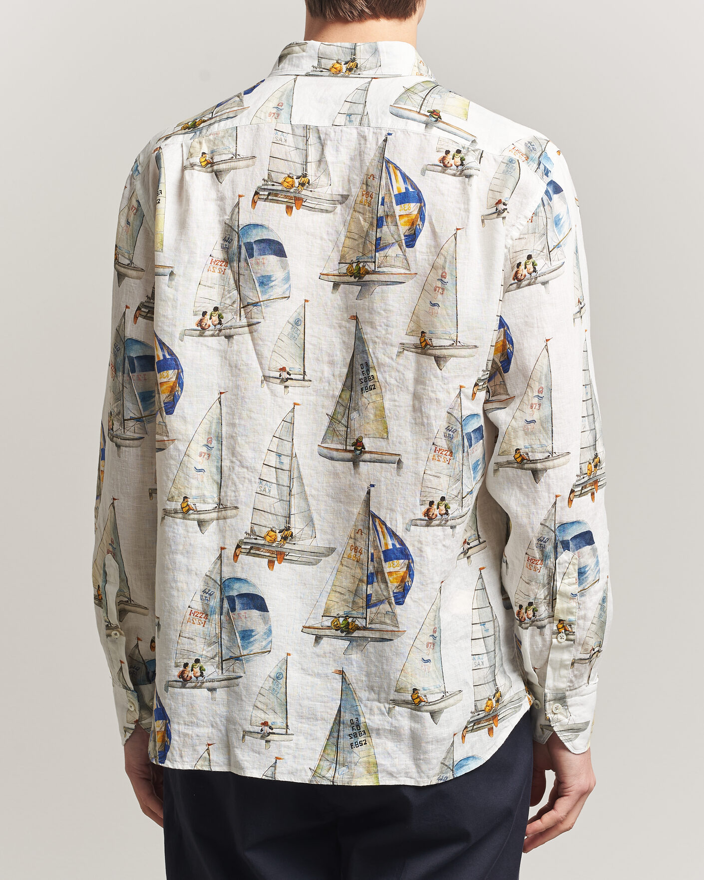 Herren | Hemden | Stenströms | Regular Fit Printed Sailing Linen Shirt White