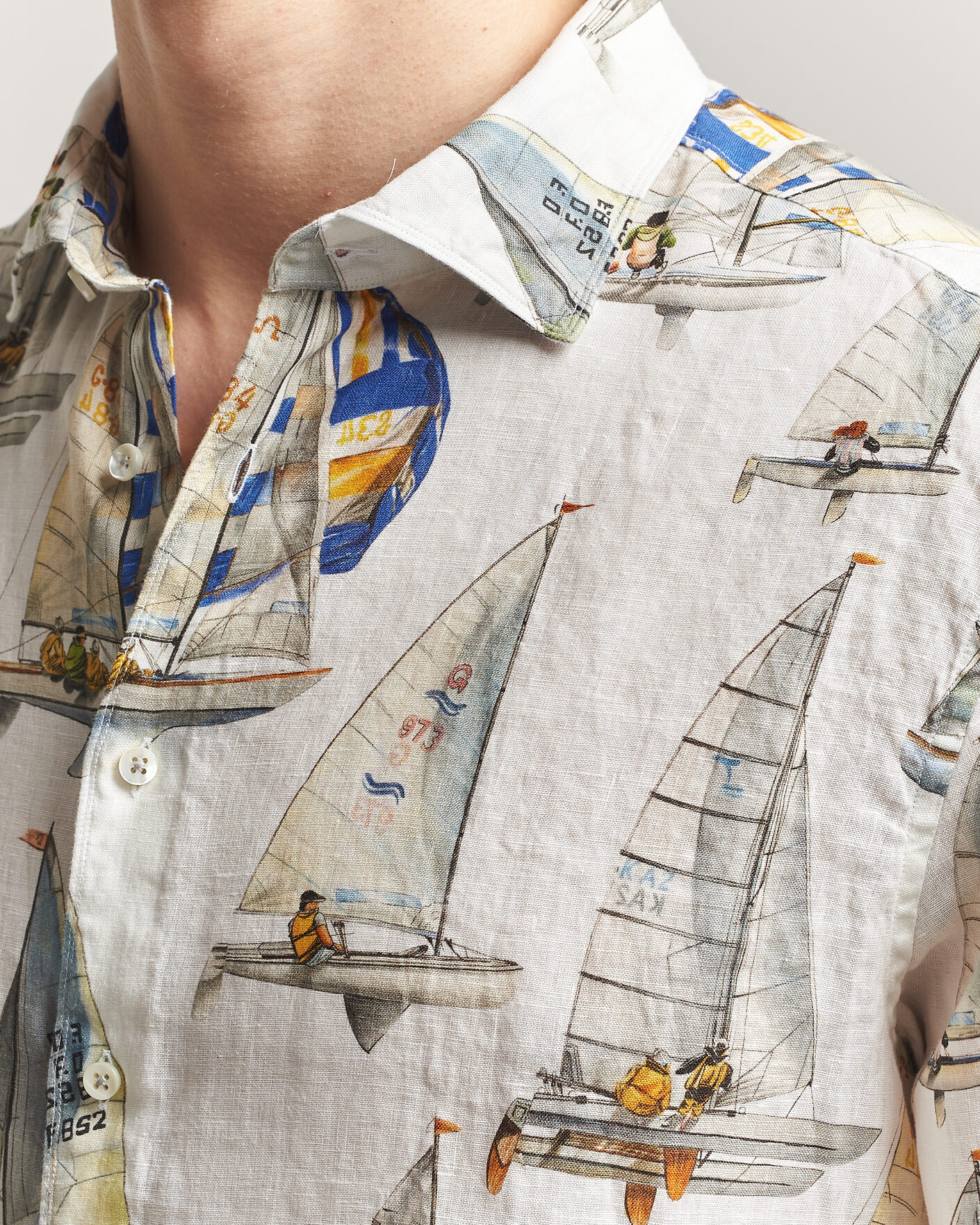 Herren | Hemden | Stenströms | Regular Fit Printed Sailing Linen Shirt White