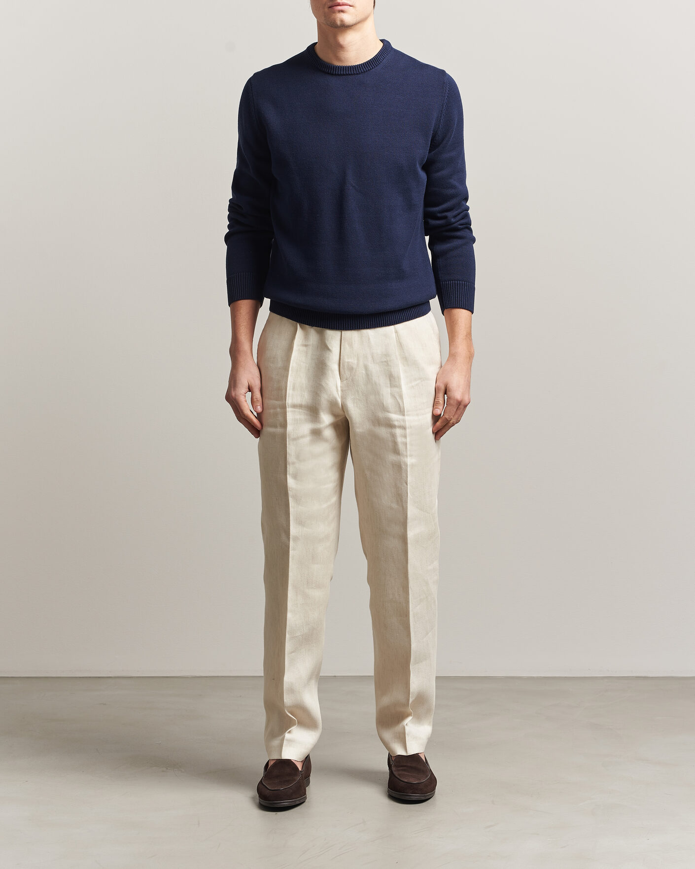 Herren | Pullover | Stenströms | Organic Cotton Knitted Sweater Navy