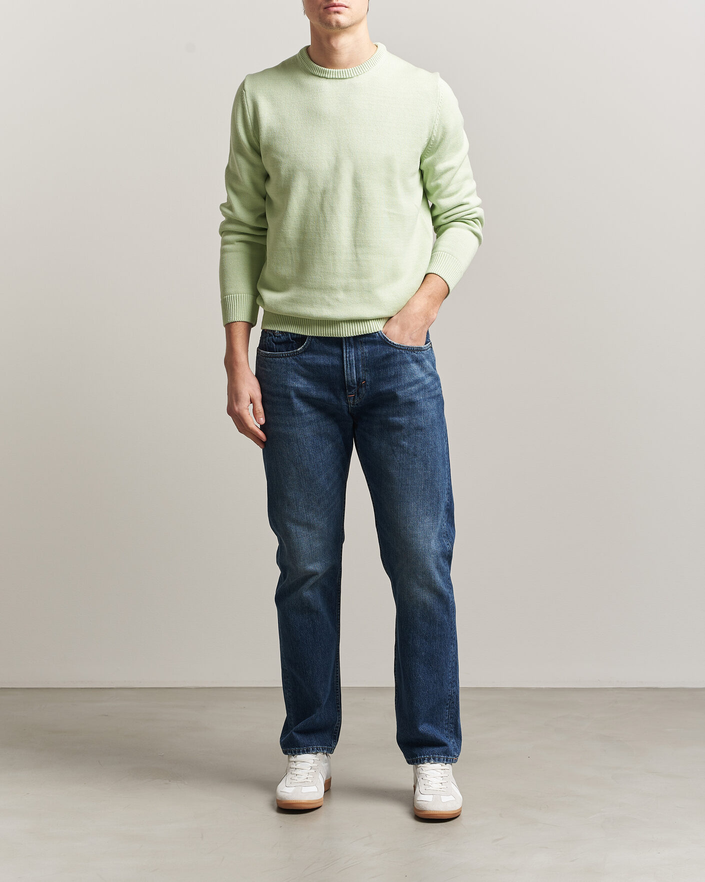 Herren | Pullover | Stenströms | Organic Cotton Knitted Sweater Light Green