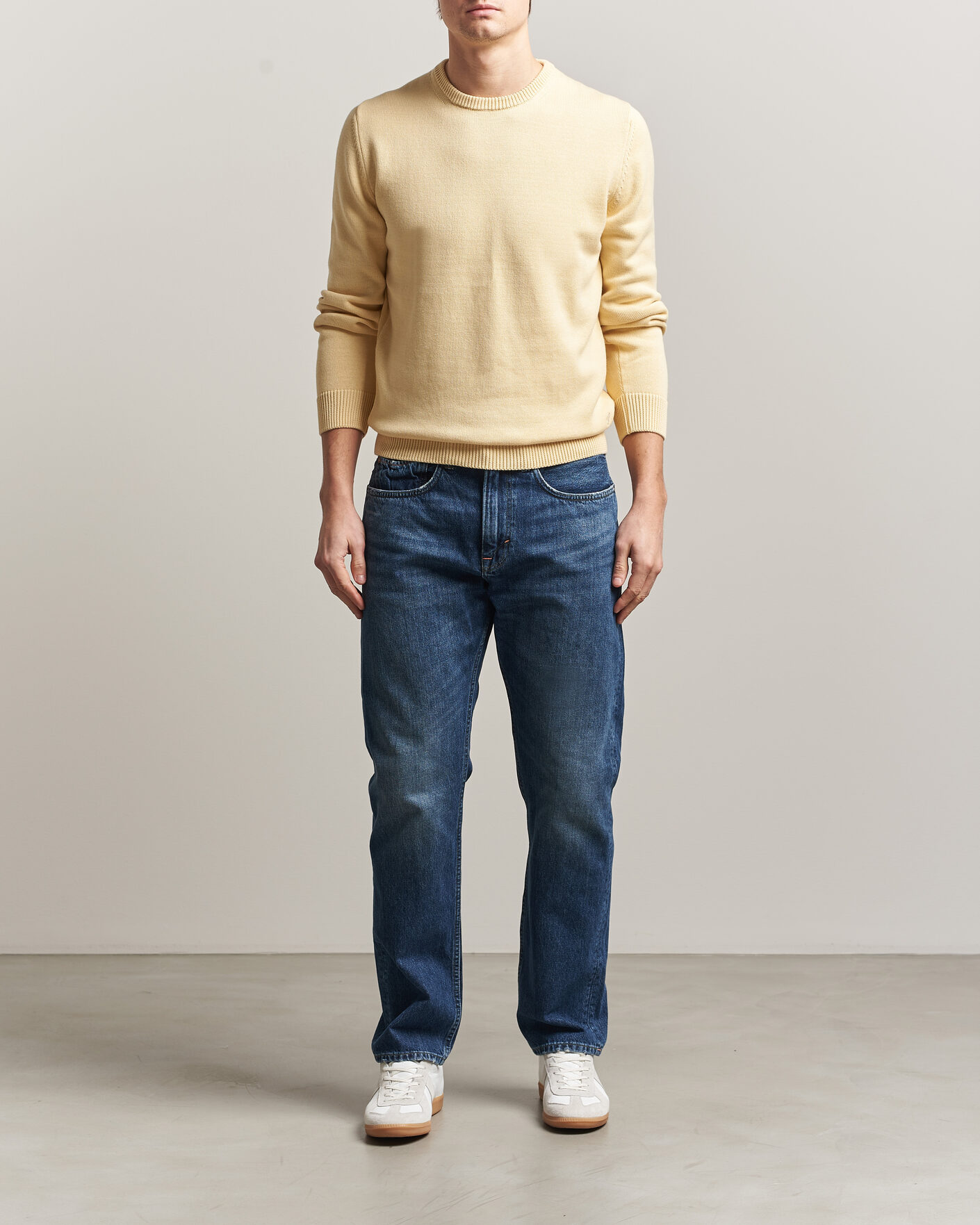 Herren | Pullover | Stenströms | Organic Cotton Knitted Sweater Light Yellow