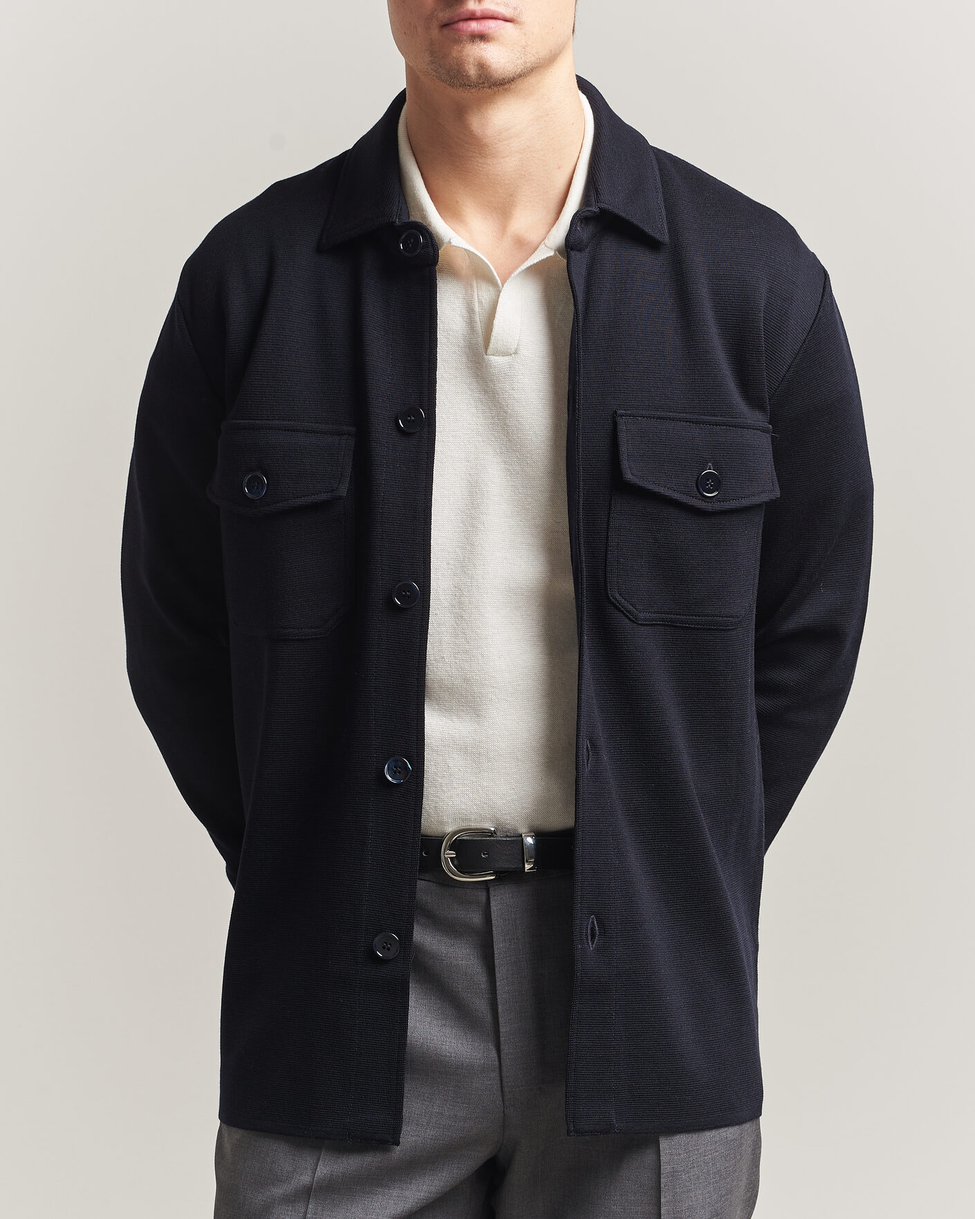 Herren | Pullover | Stenströms | Milano Knitted Merino Overshirt Navy