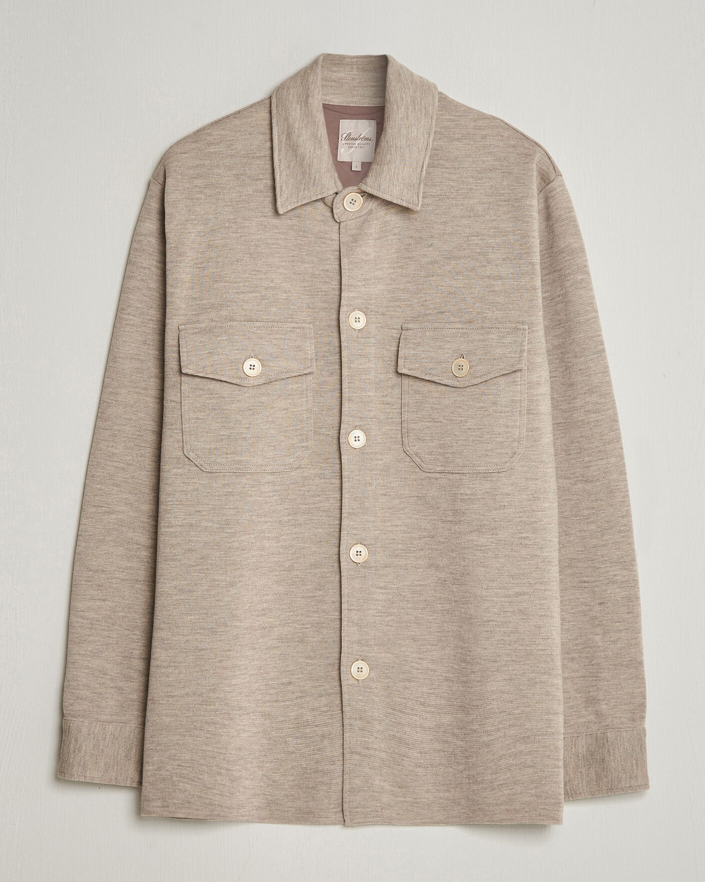 Herren | Pullover | Stenströms | Milano Knitted Merino Overshirt Beige