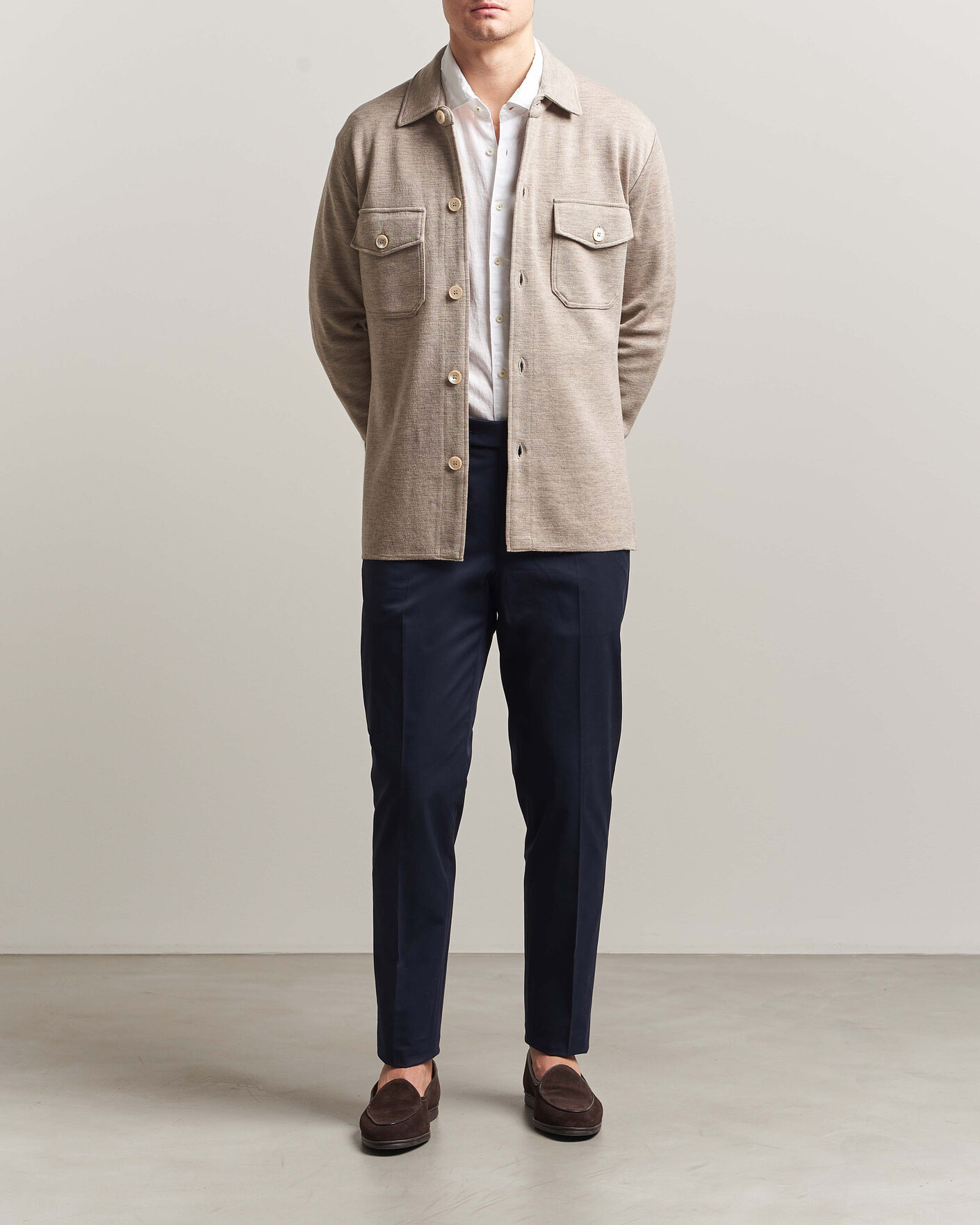 Herren | Pullover | Stenströms | Milano Knitted Merino Overshirt Beige