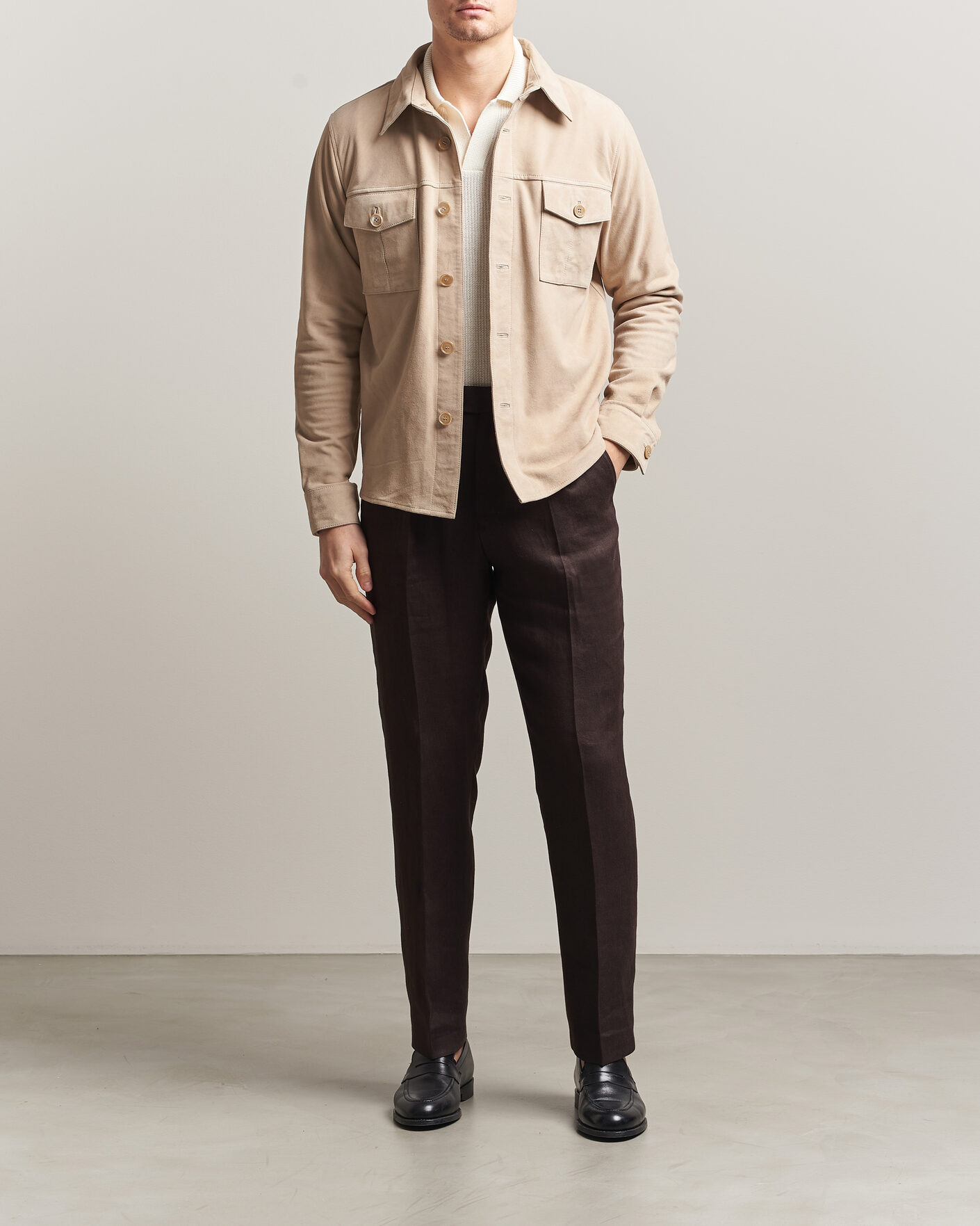 Herren | Jacken | Stenströms | Suede Pocket Overshirt Beige