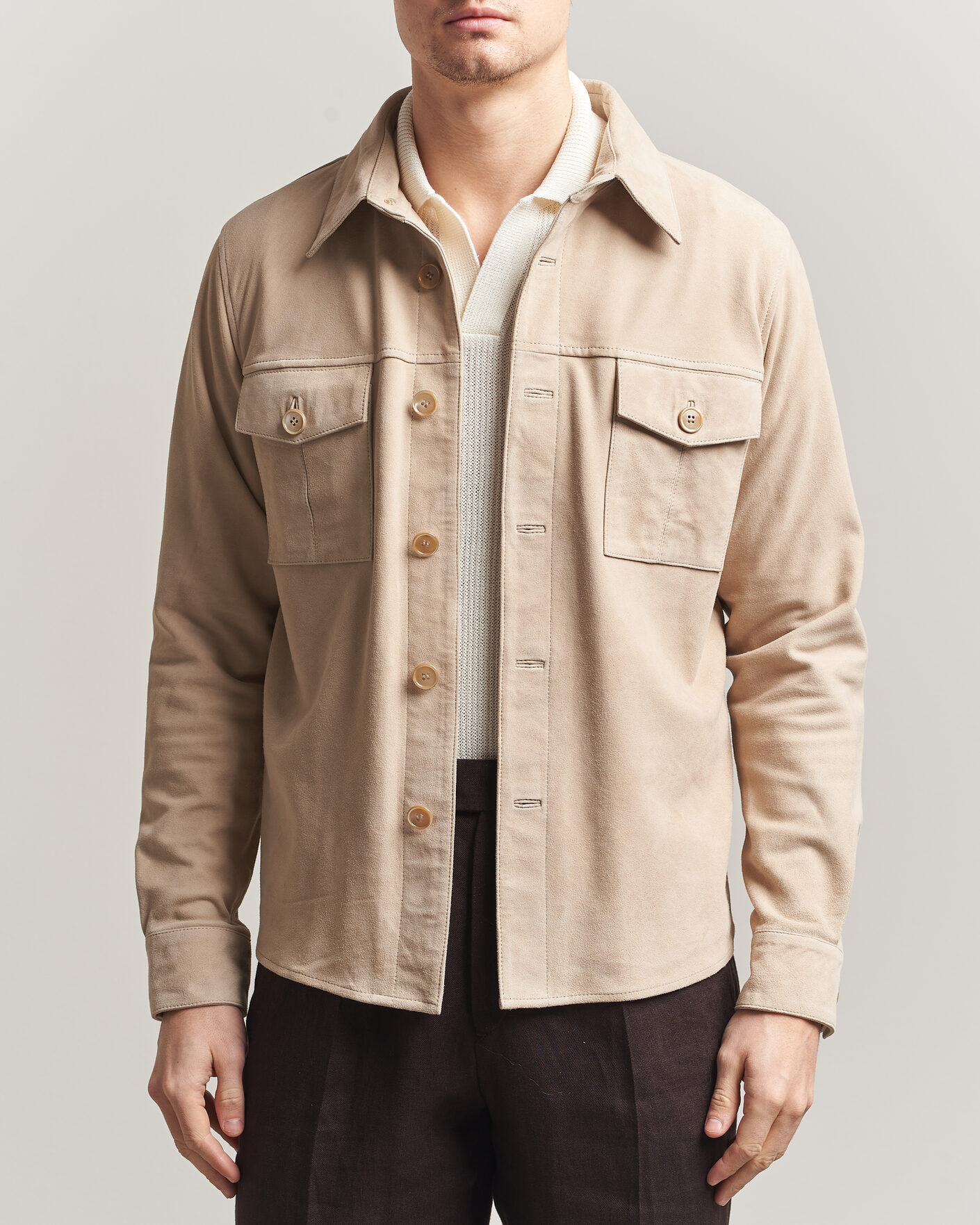 Herren | Jacken | Stenströms | Suede Pocket Overshirt Beige