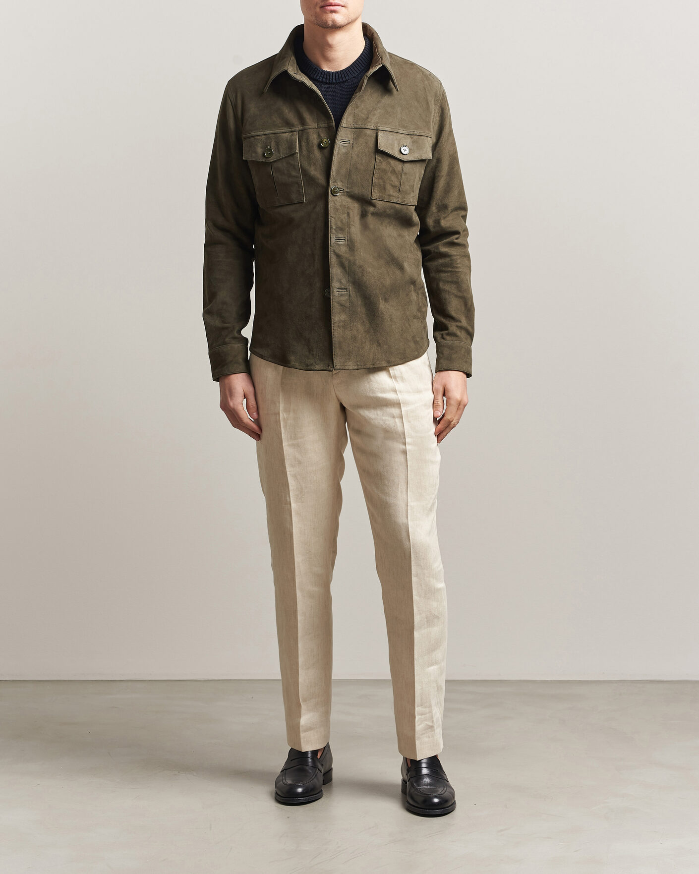 Herren | Jacken | Stenströms | Suede Pocket Overshirt Olive