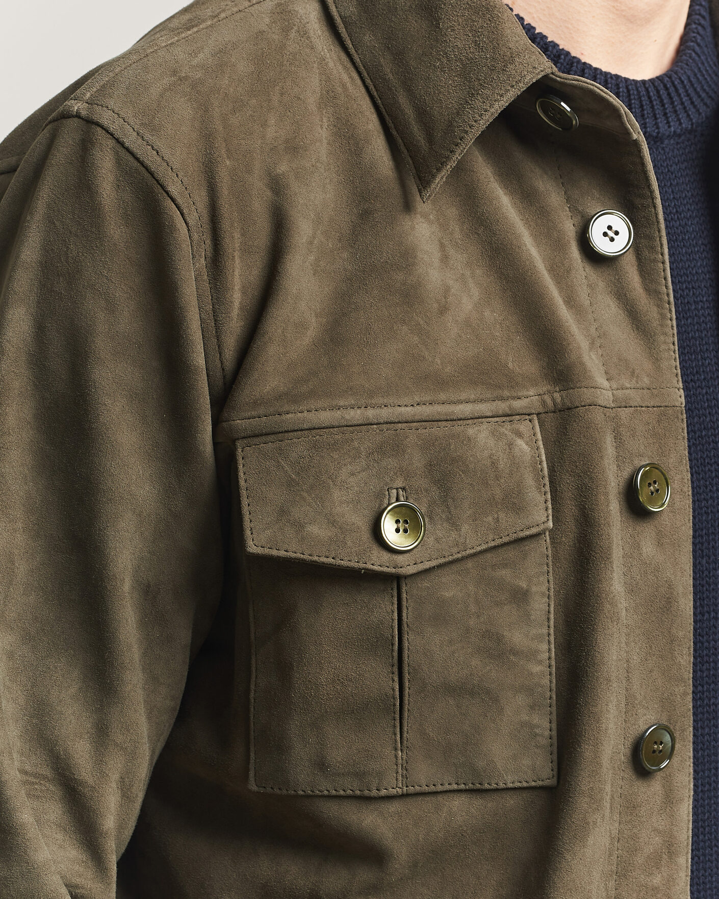 Herren | Jacken | Stenströms | Suede Pocket Overshirt Olive