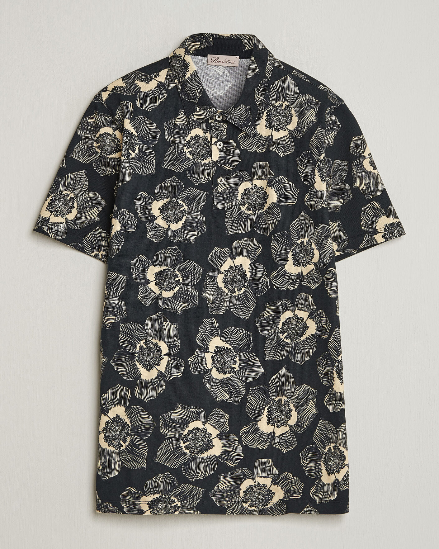 Herren | Poloshirts | Stenströms | Printed Cotton Polo Black