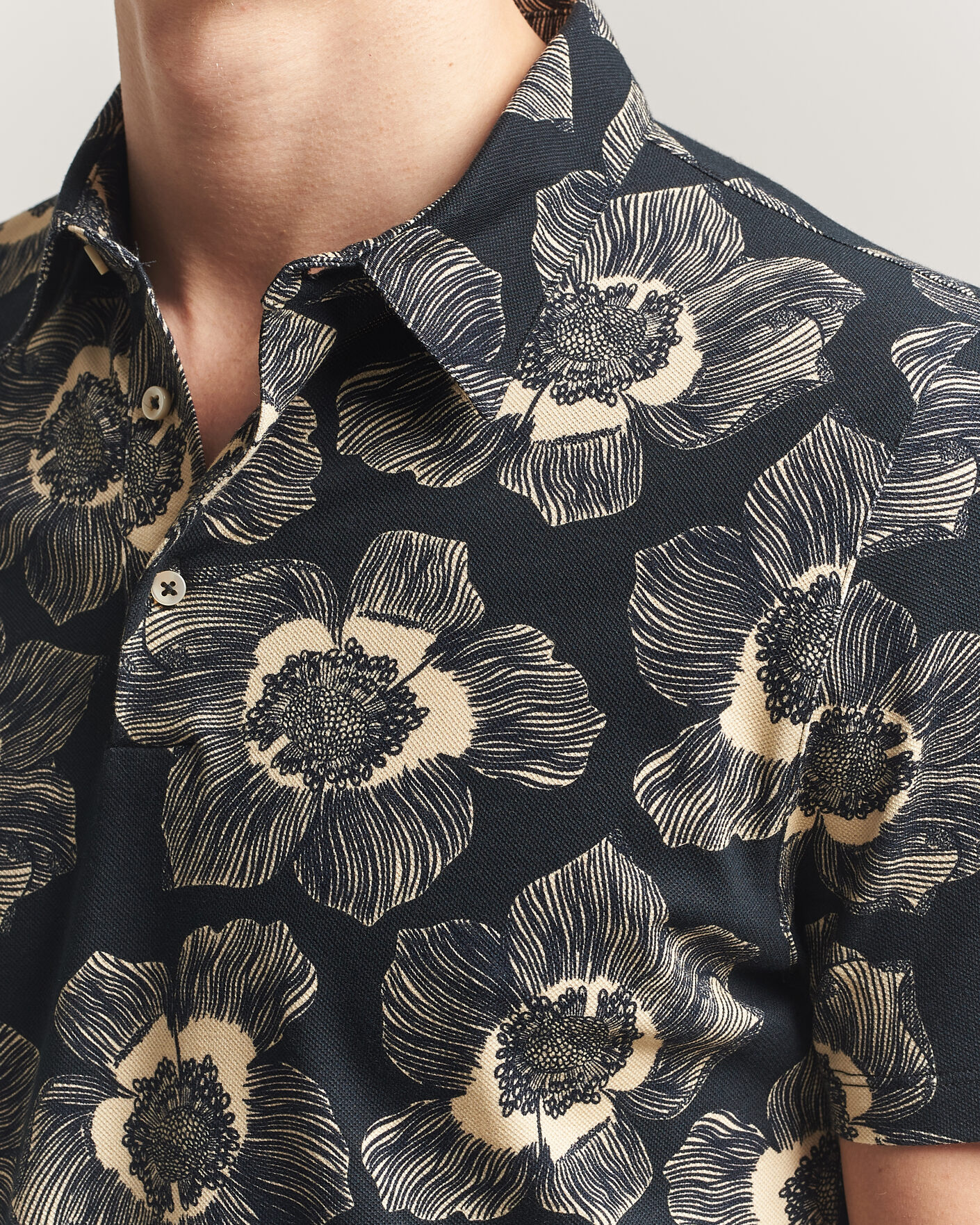 Herren | Poloshirts | Stenströms | Printed Cotton Polo Black