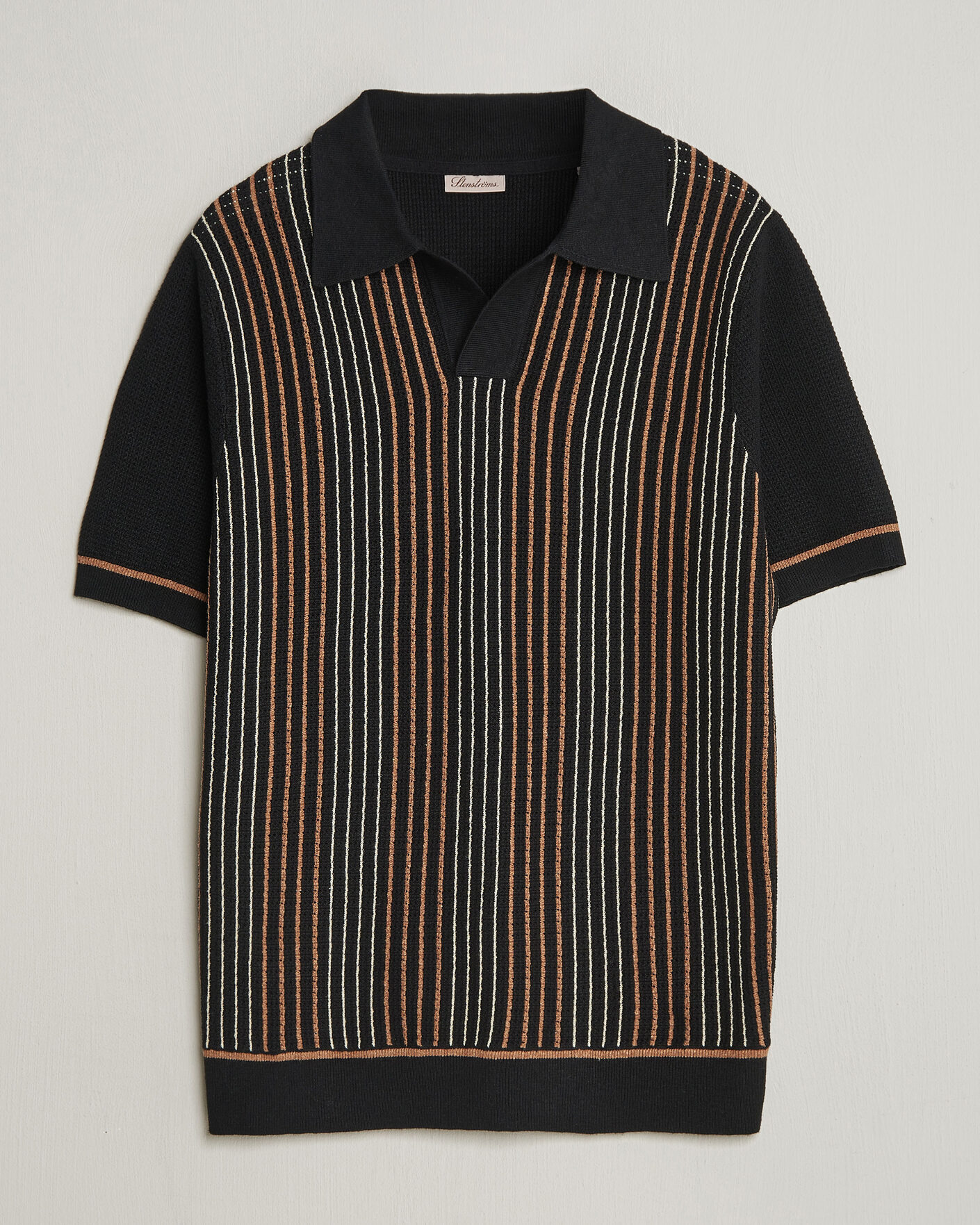 Herren | Poloshirts | Stenströms | Knitted Stripe Hemp/Cotton Polo Black