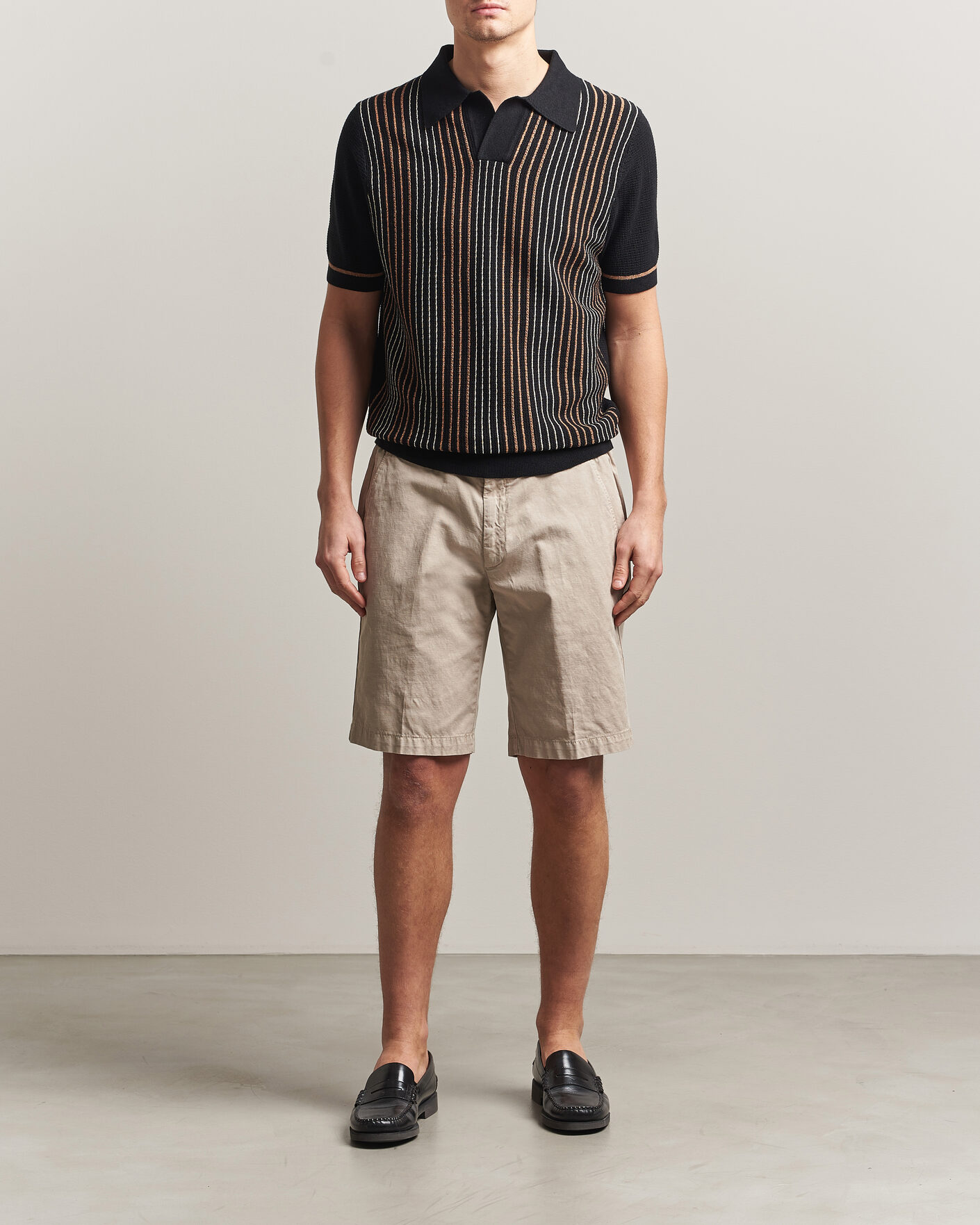 Herren | Poloshirts | Stenströms | Knitted Stripe Hemp/Cotton Polo Black