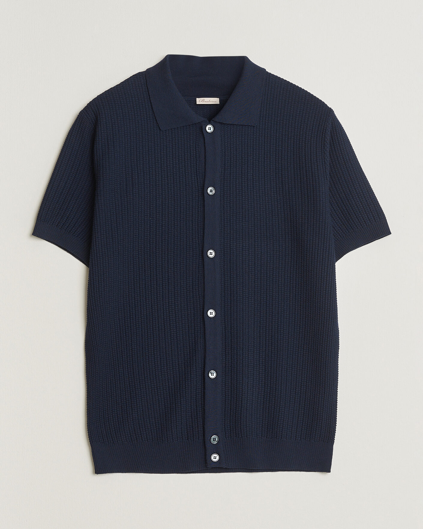 Herren | Poloshirts | Stenströms | Knitted Buttonthru Merino Polo Shirt Navy