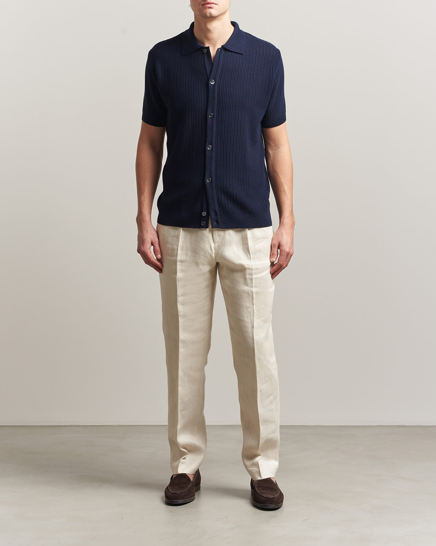Herren | Poloshirts | Stenströms | Knitted Buttonthru Merino Polo Shirt Navy