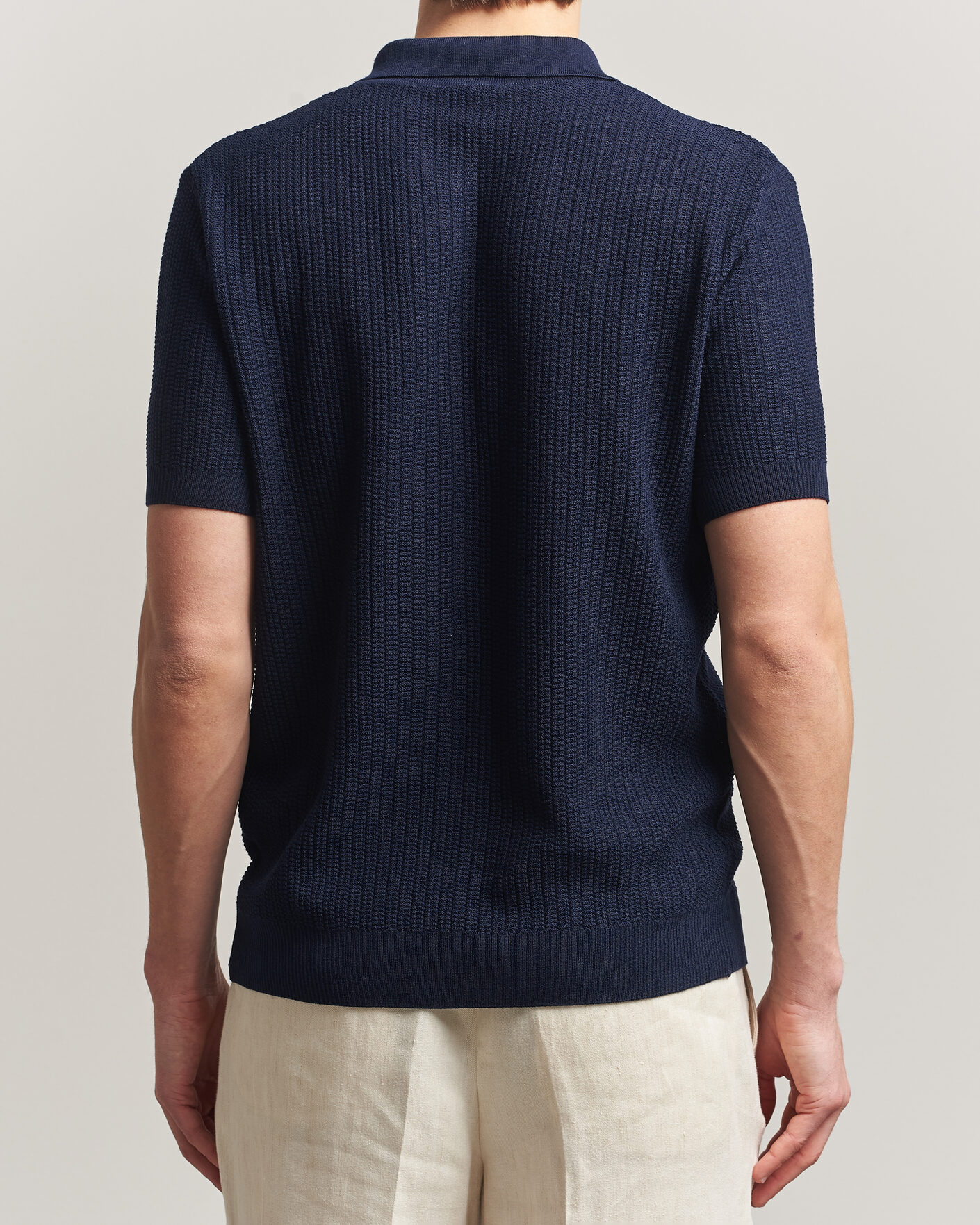 Herren | Poloshirts | Stenströms | Knitted Buttonthru Merino Polo Shirt Navy