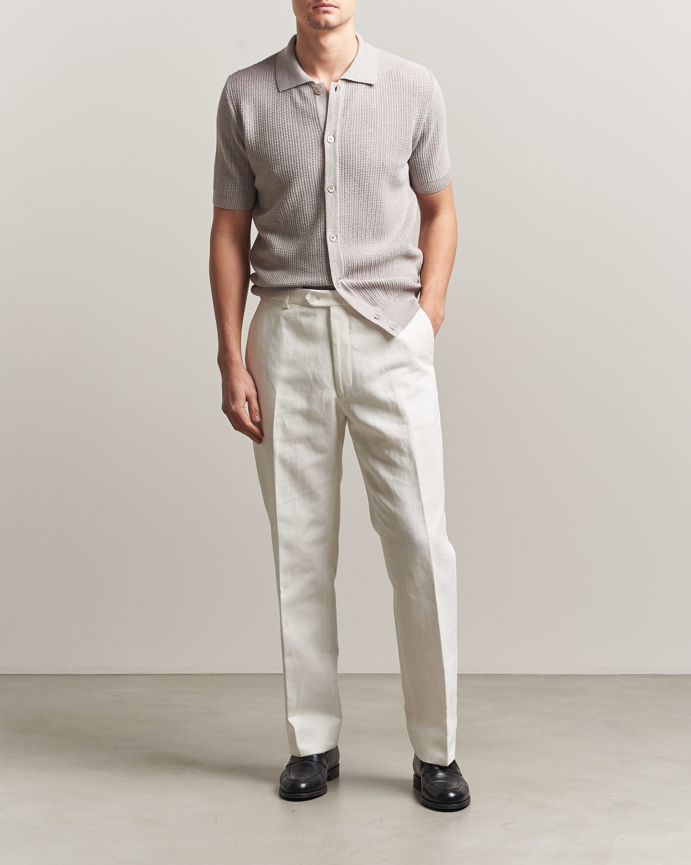Herren | Poloshirts | Stenströms | Knitted Buttonthru Merino Polo Shirt Grey