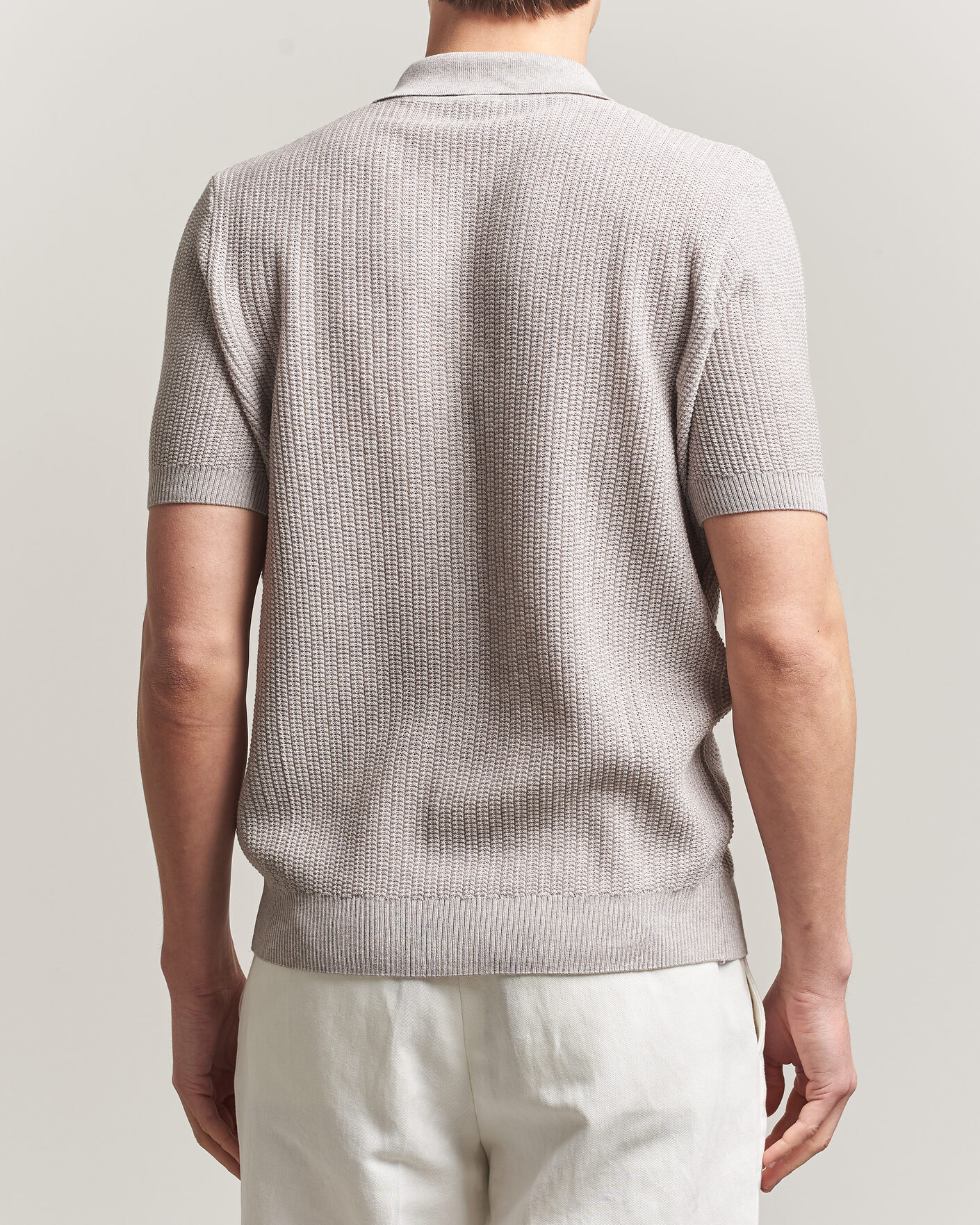 Herren | Poloshirts | Stenströms | Knitted Buttonthru Merino Polo Shirt Grey