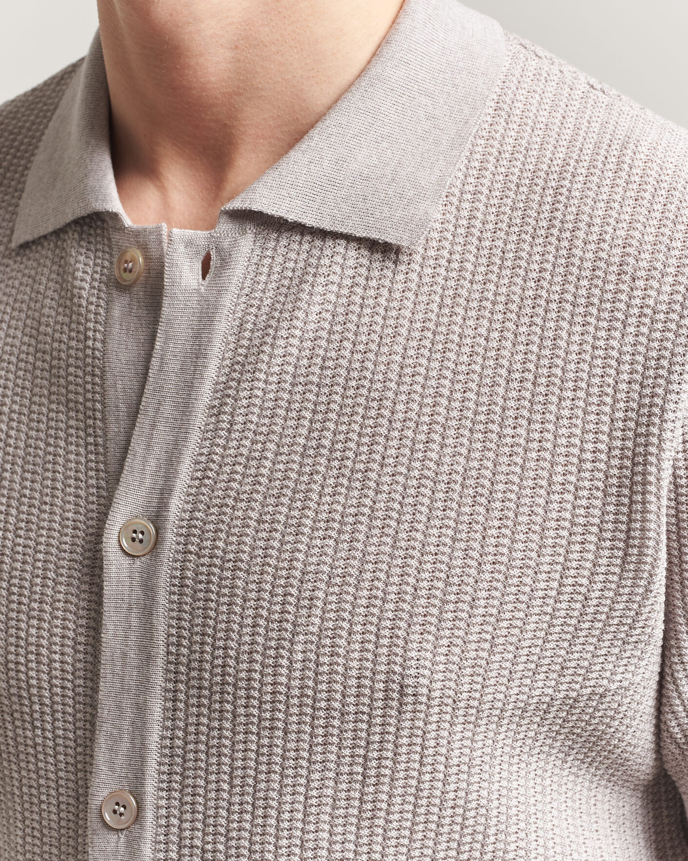 Herren | Poloshirts | Stenströms | Knitted Buttonthru Merino Polo Shirt Grey