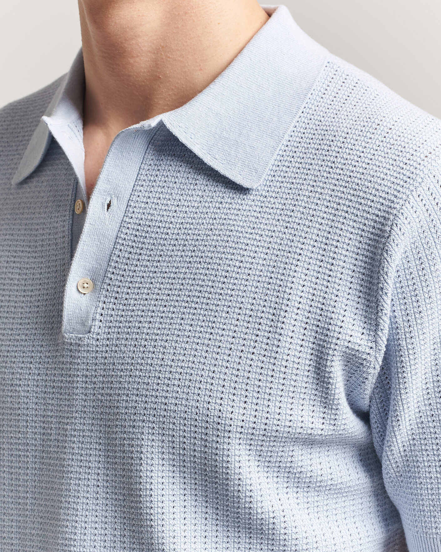 Herren | Poloshirts | Stenströms | Knitted Textured Cotton/Hemp Polo Light Blue