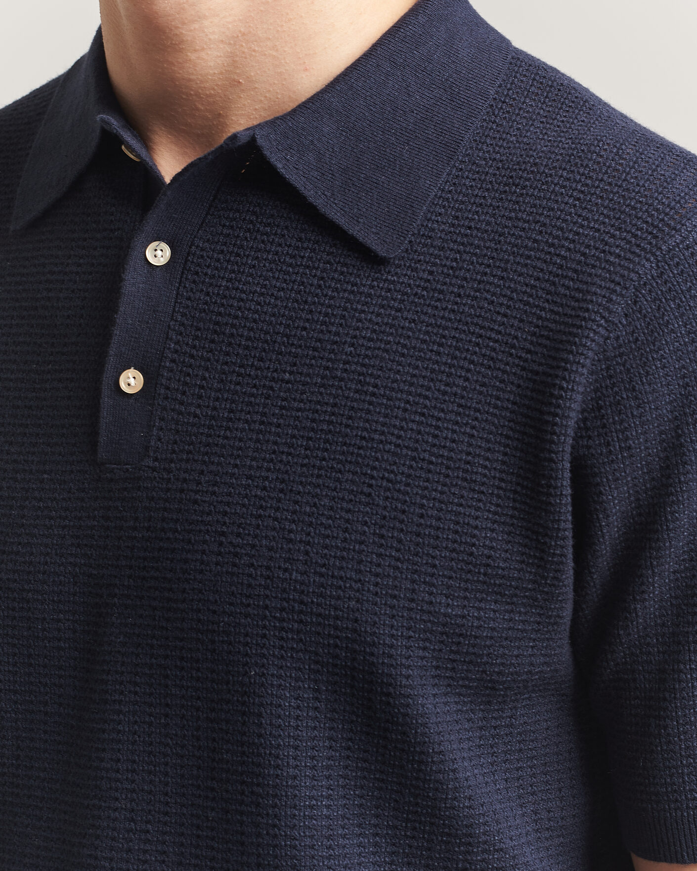 Herren | Poloshirts | Stenströms | Knitted Textured Cotton/Hemp Polo Navy