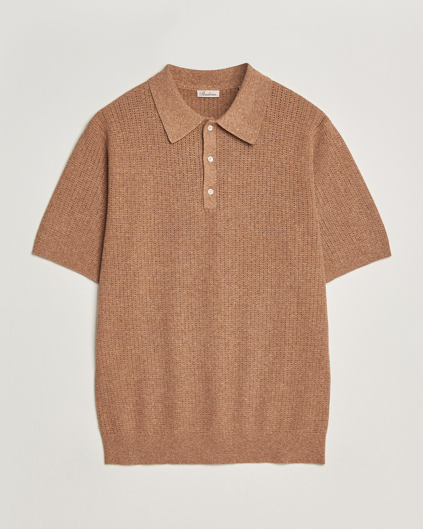 Herren | Poloshirts | Stenströms | Knitted Textured Cotton/Hemp Polo Light Brown