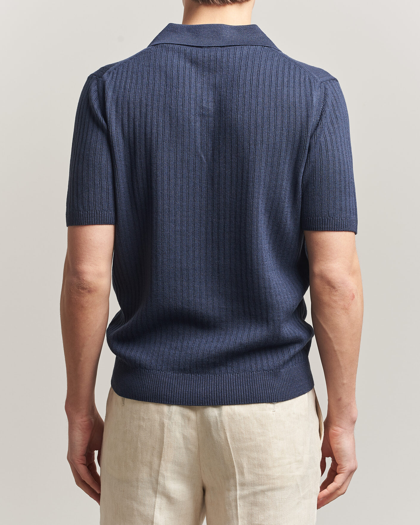 Herren | Poloshirts | Stenströms | Linen/Merino Structured Polo Navy