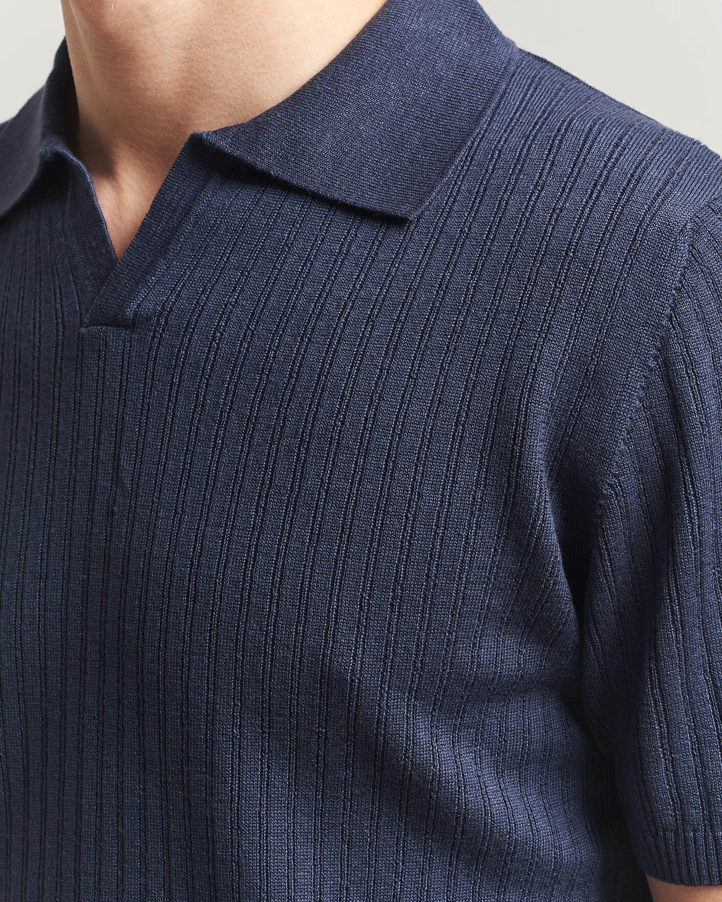 Herren | Poloshirts | Stenströms | Linen/Merino Structured Polo Navy