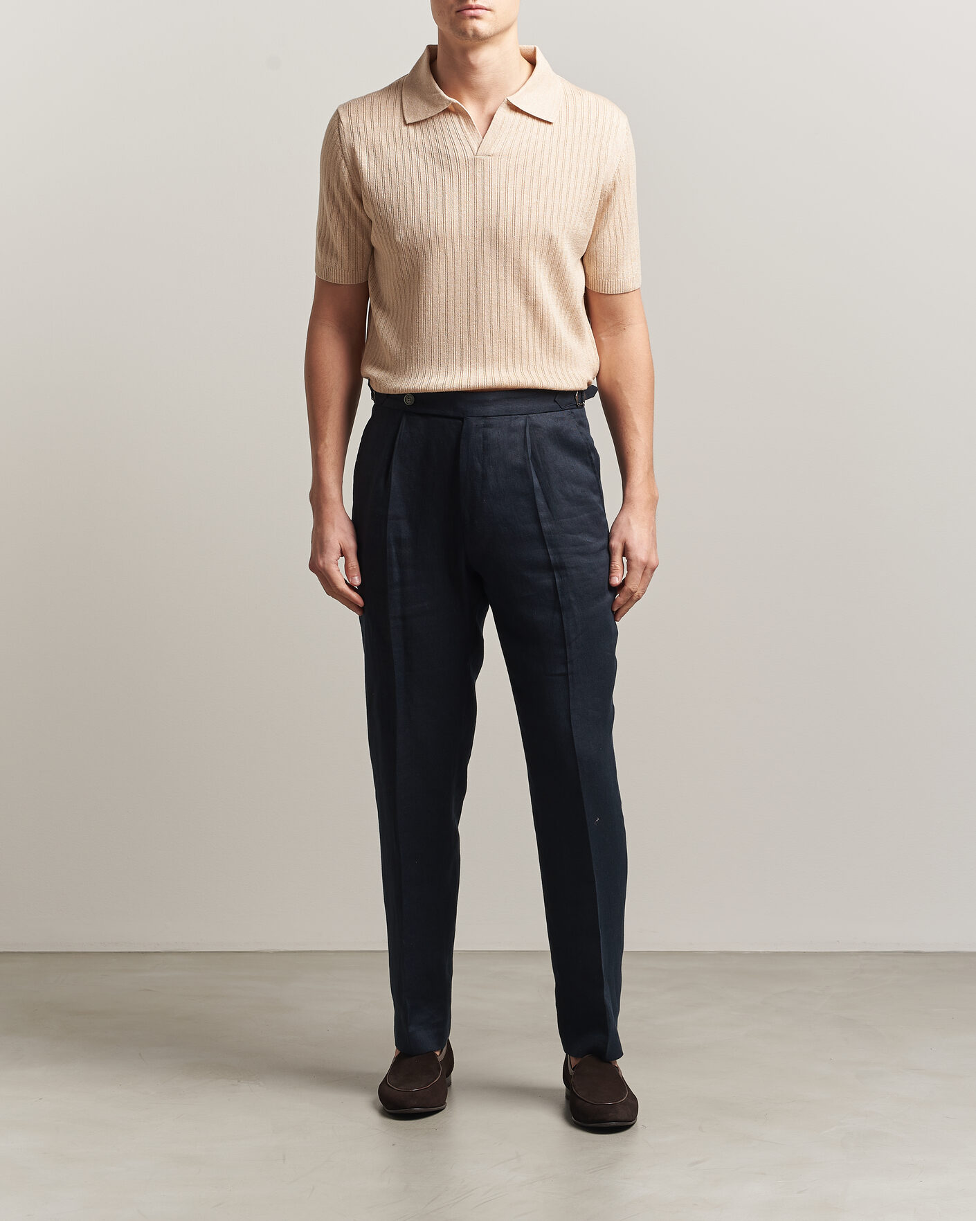 Herren | Poloshirts | Stenströms | Linen/Merino Structured Polo Beige
